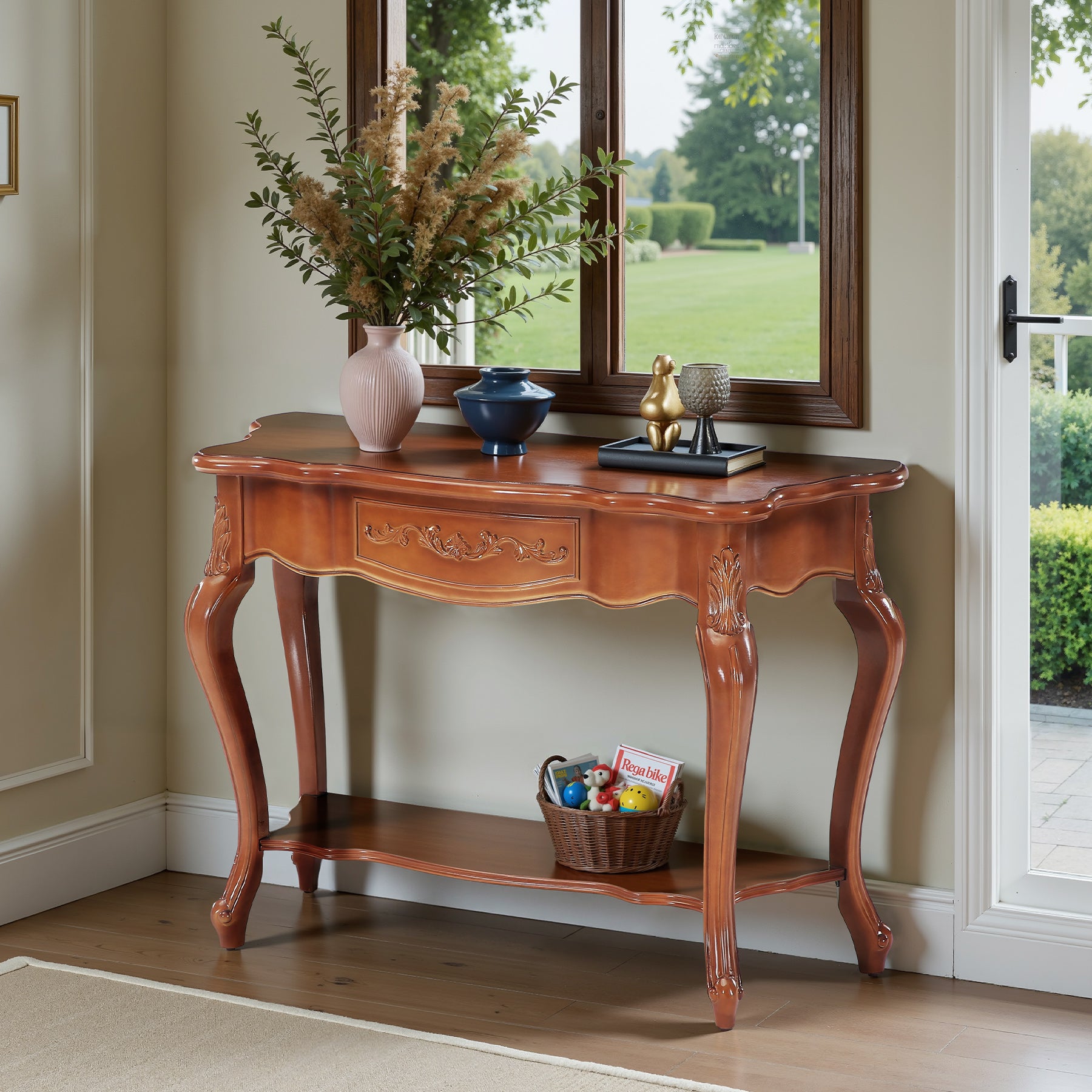 47.2" Console Table, Vintage Entryway Table with 2 Shelves