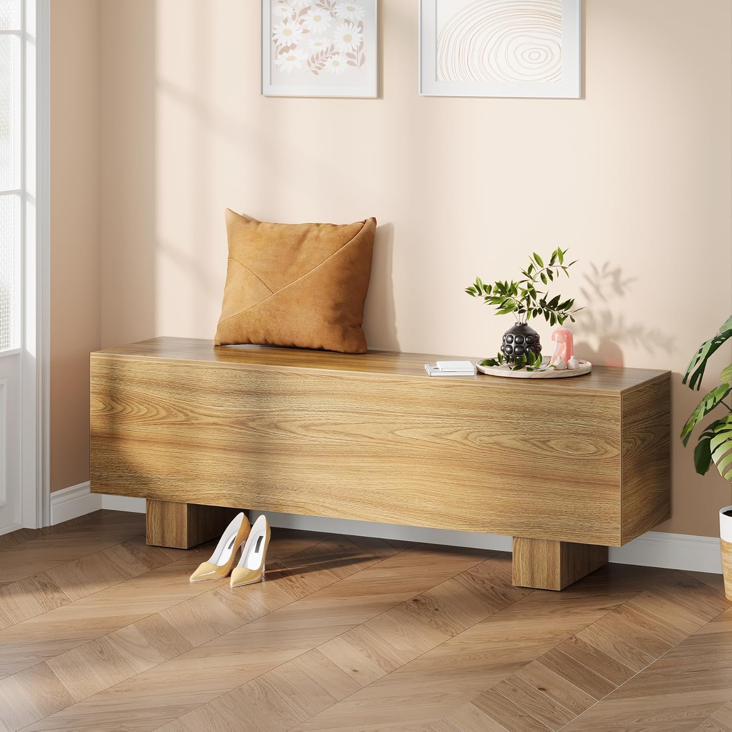 47.2" Entryway Bench, Farmhouse Shoe Bench End of Bed Bench