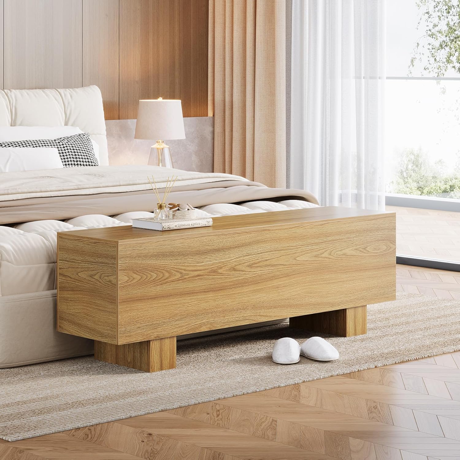 47.2" Entryway Bench, Farmhouse Shoe Bench End of Bed Bench