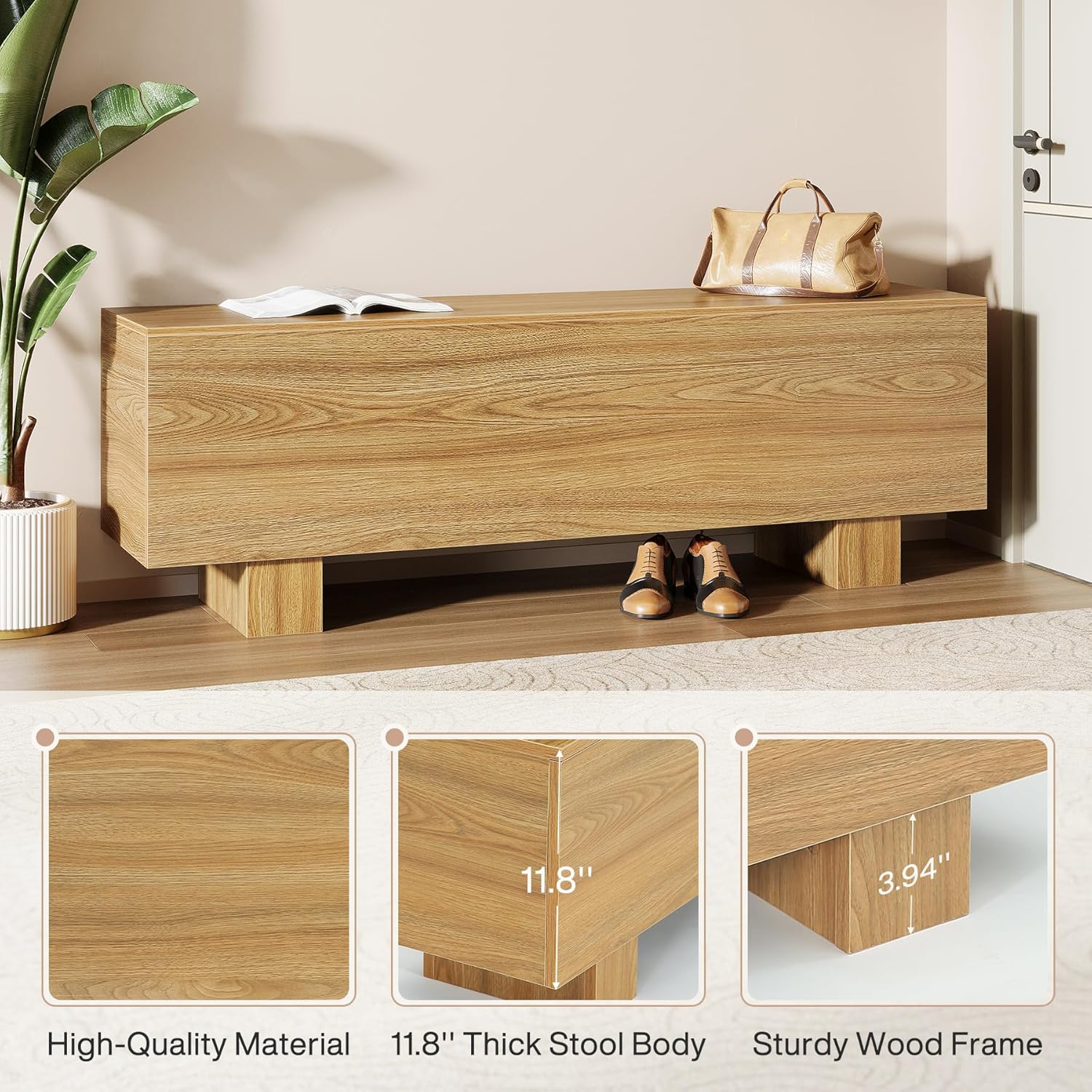 47.2" Entryway Bench, Farmhouse Shoe Bench End of Bed Bench