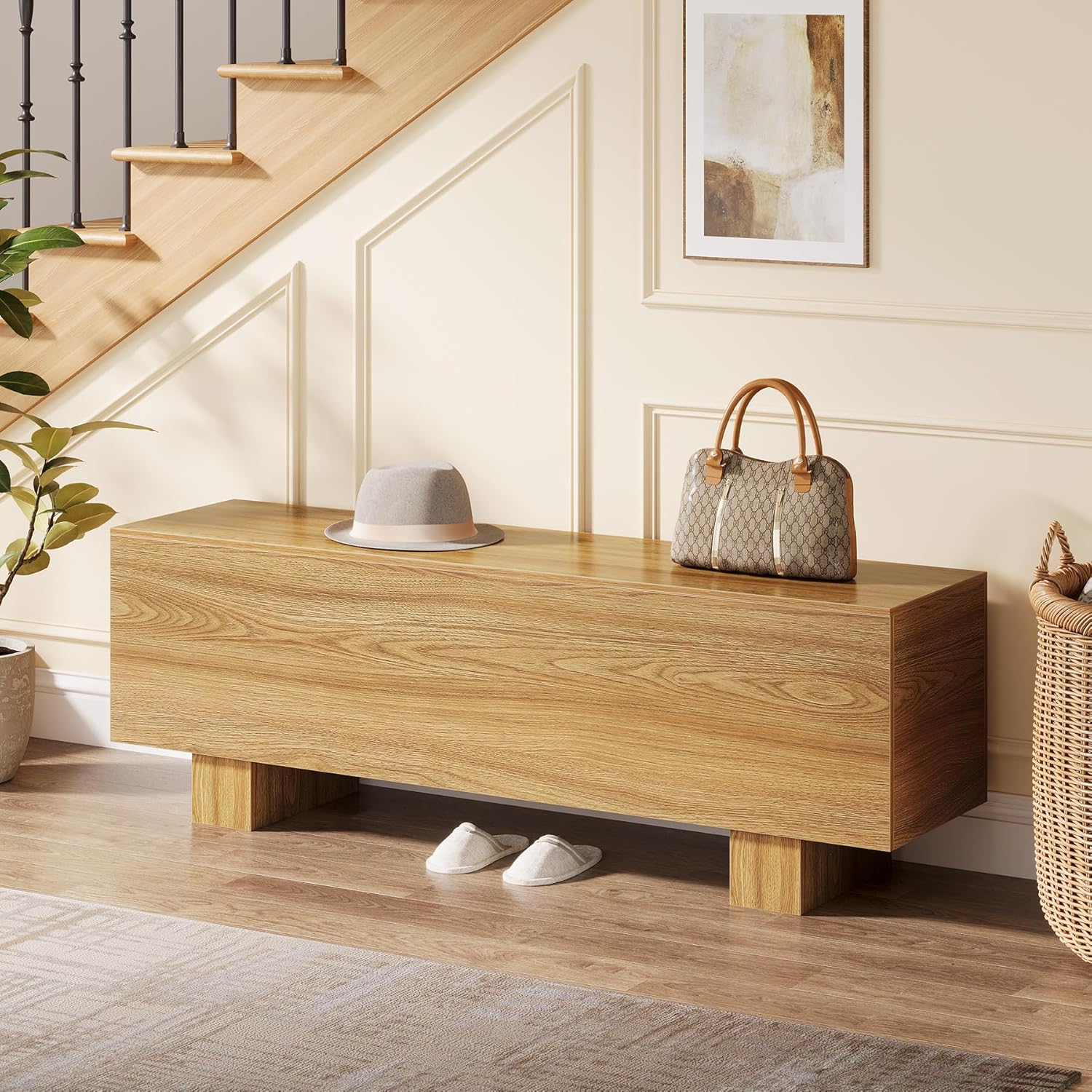 47.2" Entryway Bench, Farmhouse Shoe Bench End of Bed Bench