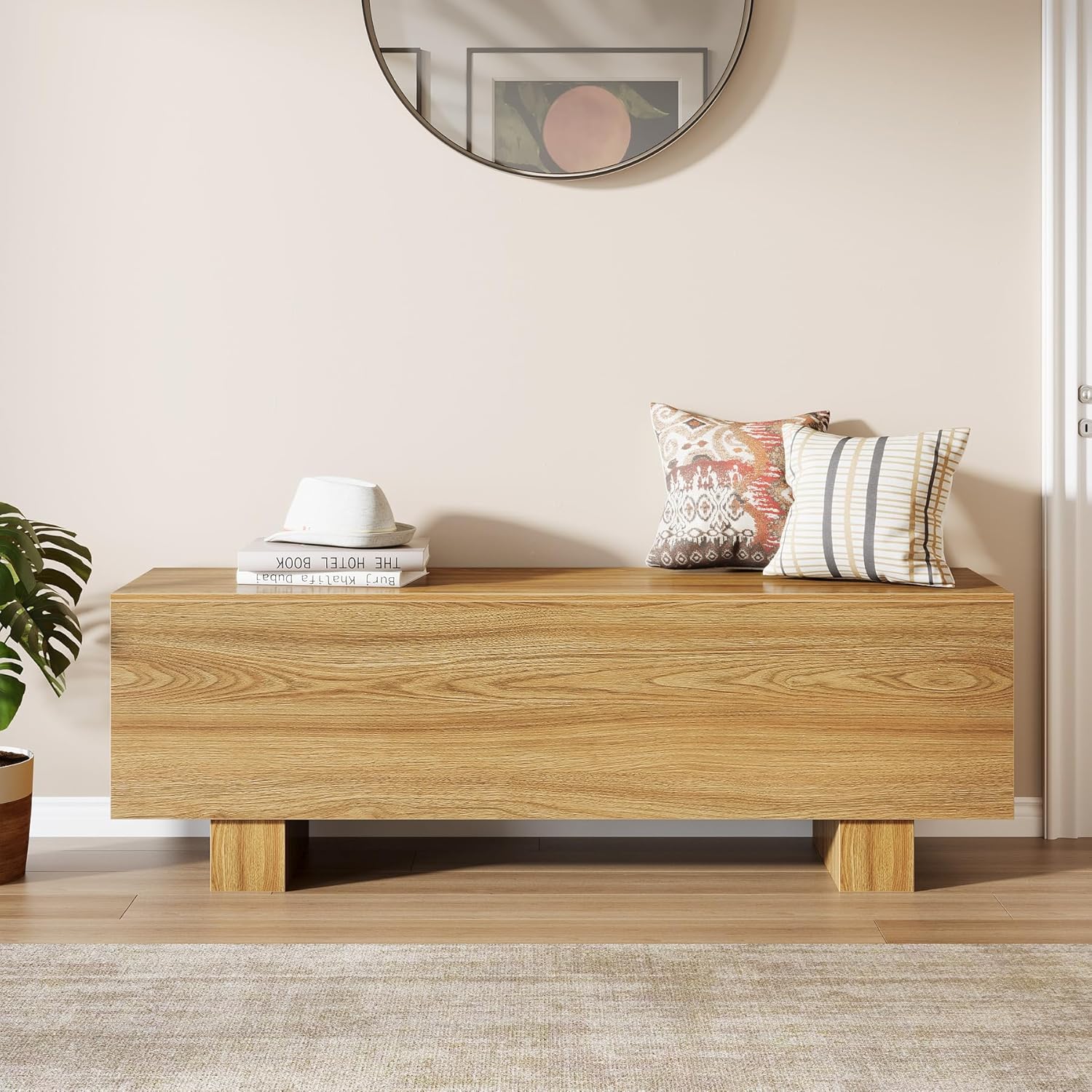 47.2" Entryway Bench, Farmhouse Shoe Bench End of Bed Bench