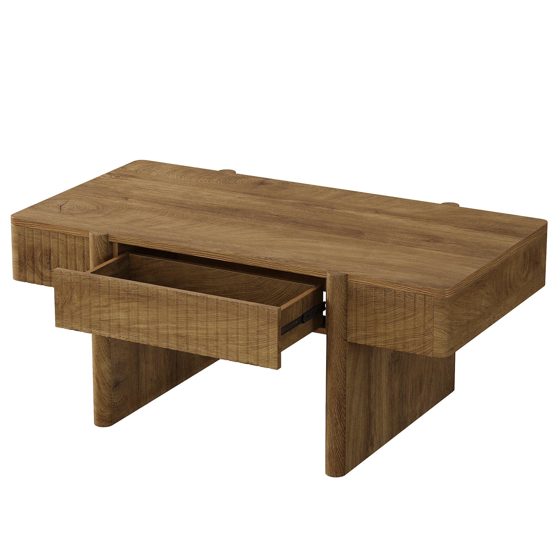 47.2" Rectangle Coffee Table, Wooden Center Table with 2 Storage Drawers