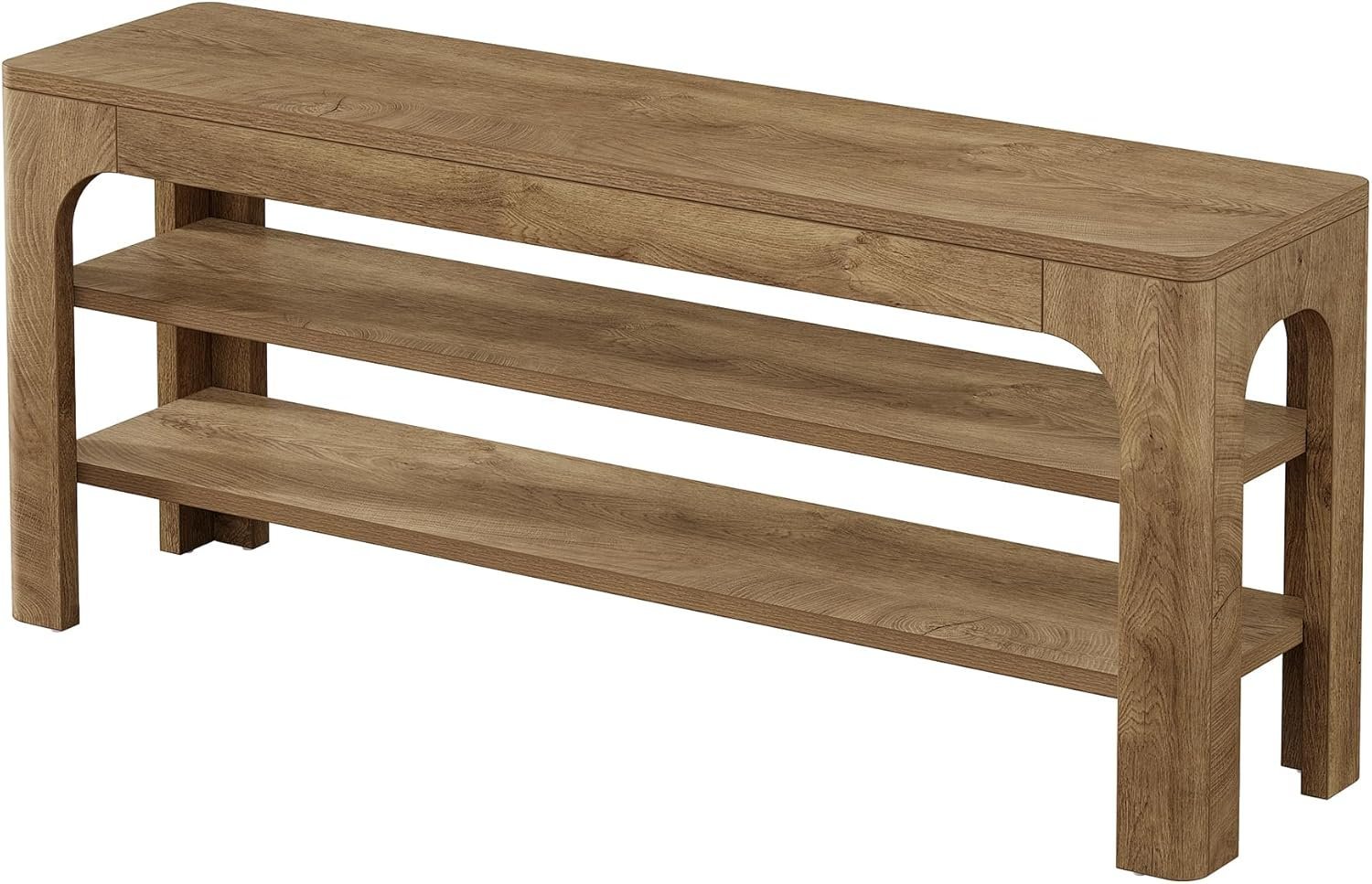47.2" Wooden Shoe Storage Bench, Farmhouse Entryway Shoe Rack Bench with 2-Tier Open Shelves