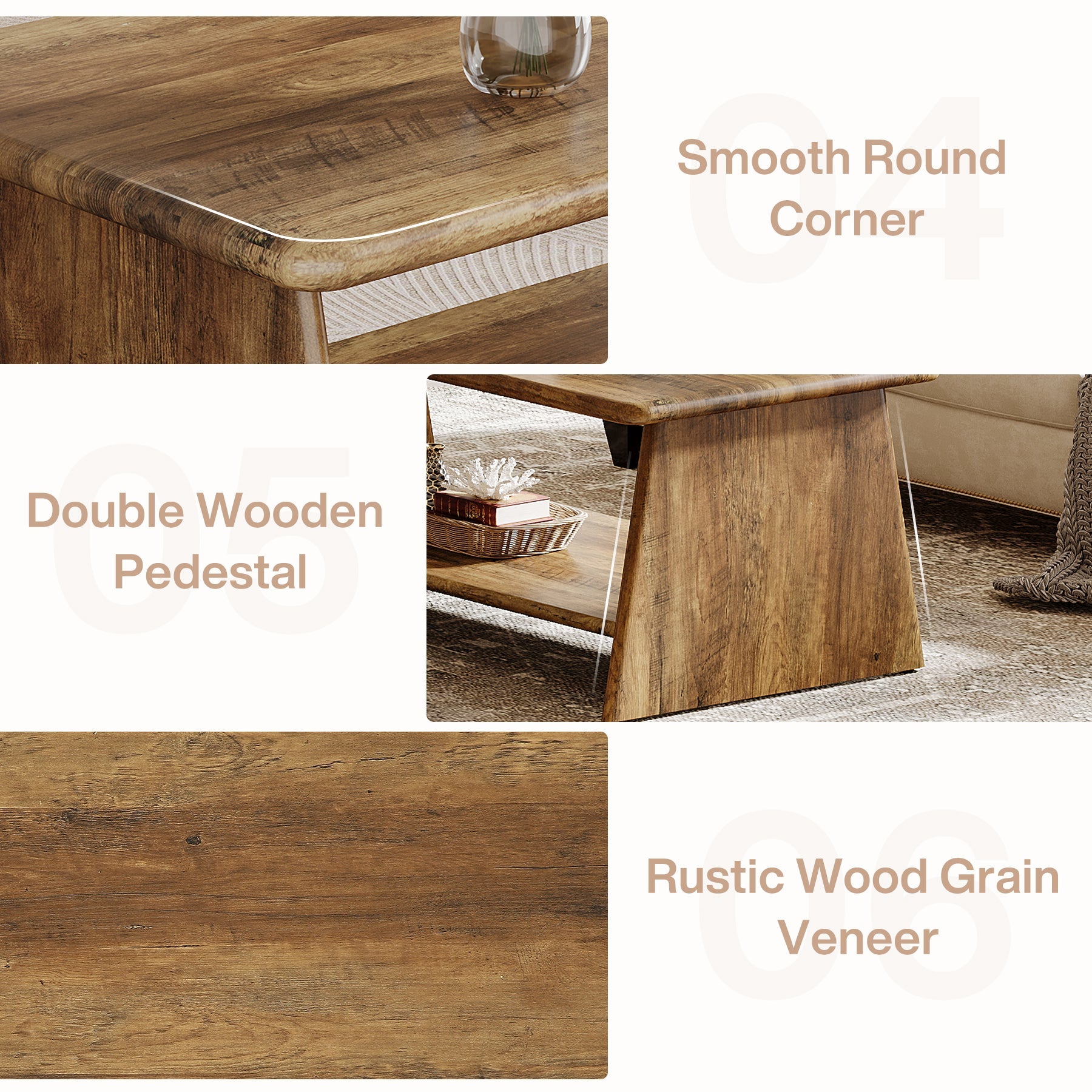 47.2" Coffee Table, Vintage Accent Center Table with Storage Shelf Tribesigns