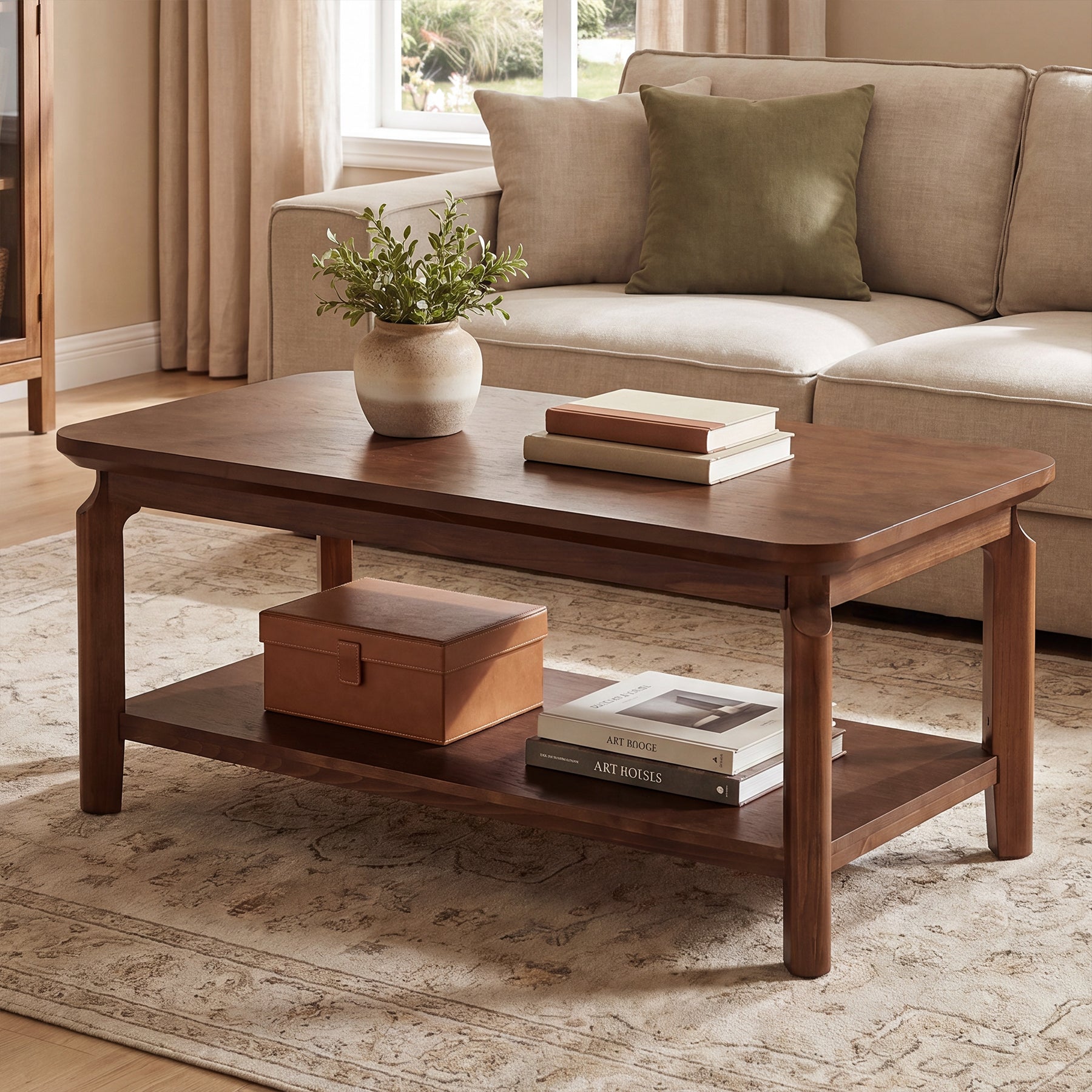 47" Coffee Table, Modern Rectangular Center Table with Open Storage Shelf for Living Room