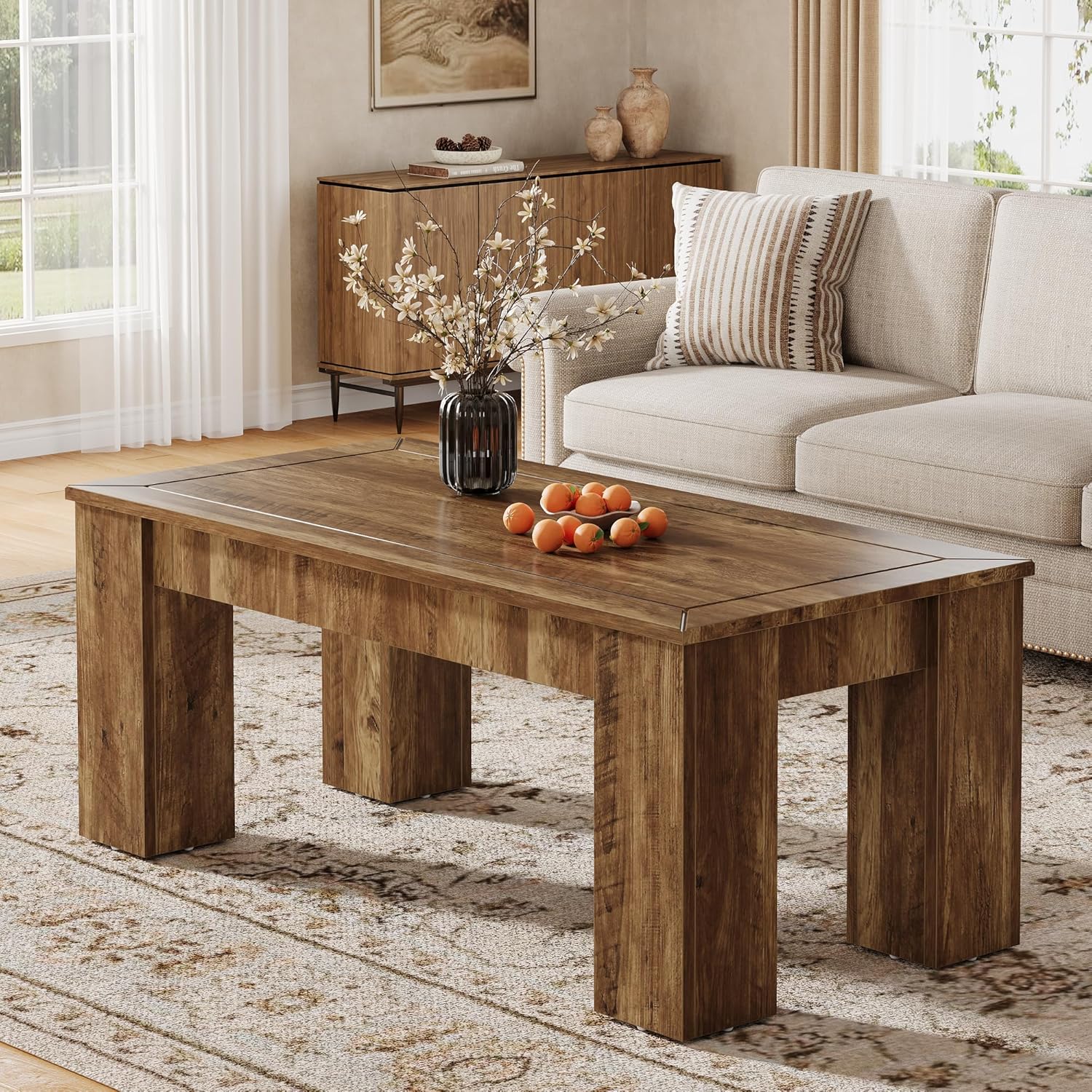 47" Coffee Table, Rectangle Center Cocktail Table with Sturdy Legs for Living Room
