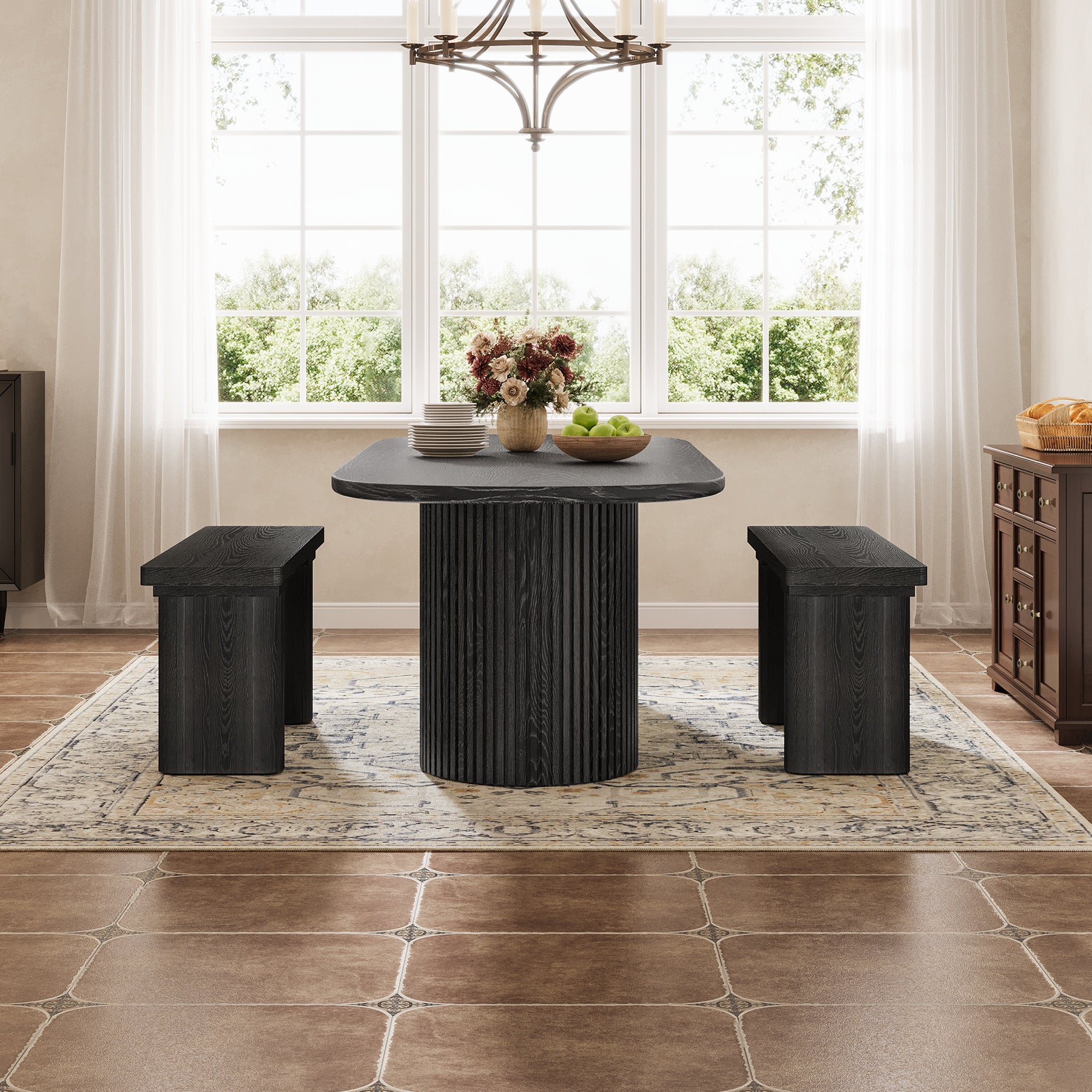 47" Dining Bench, Long Wooden Kitchen Bench with Sturdy Legs