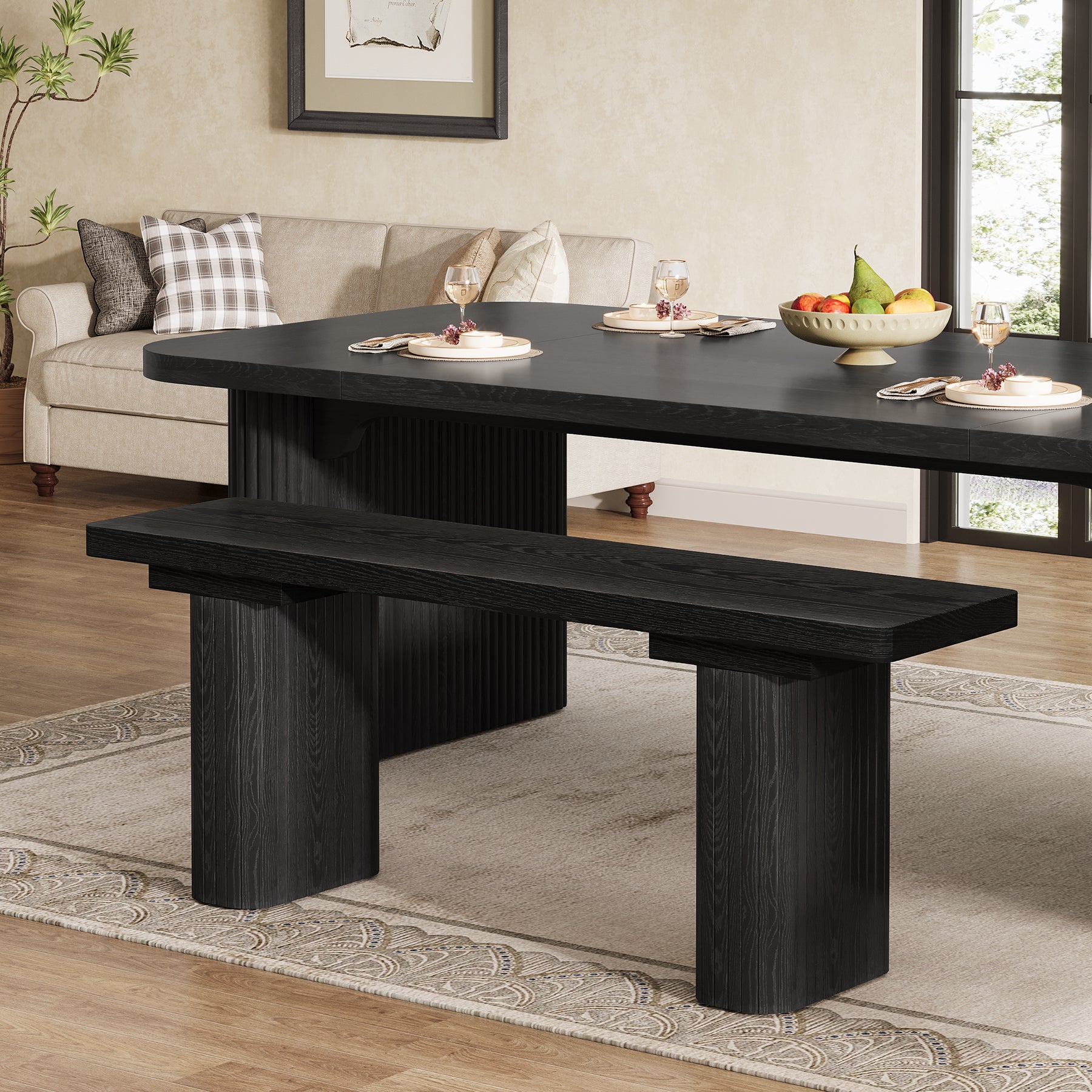 47" Dining Bench, Long Wooden Kitchen Bench with Sturdy Legs