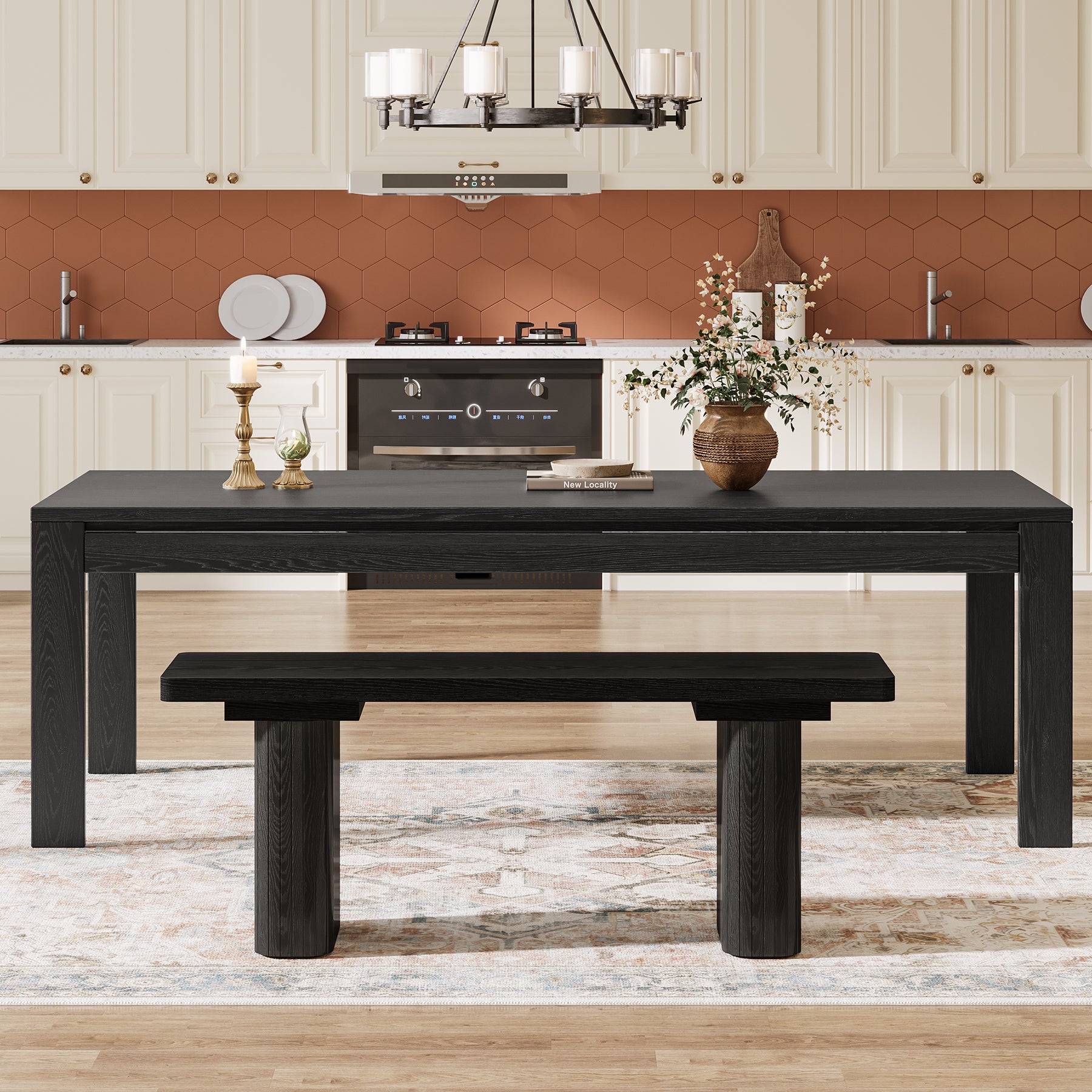 47" Dining Bench, Long Wooden Kitchen Bench with Sturdy Legs