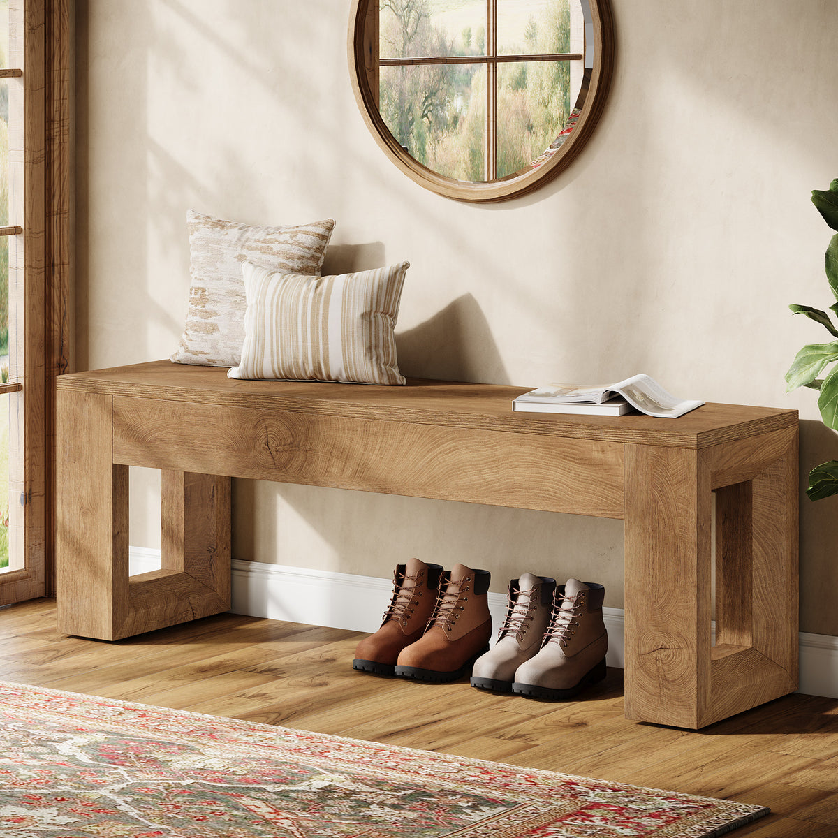 47" Entryway Bench, Sturdy Bench Seat End of Bed Bench