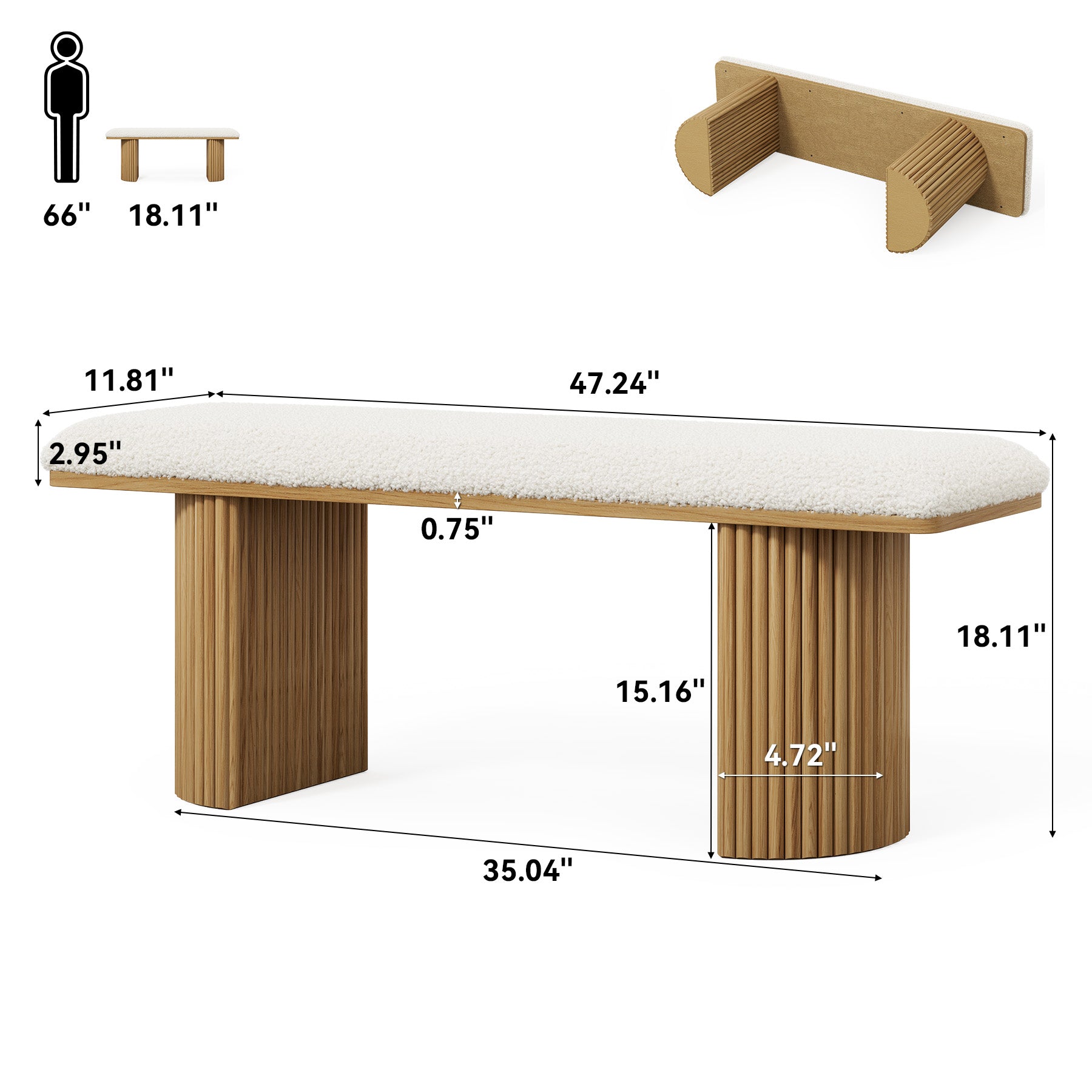 47" Entryway Bench, Wood Upholstered Shoe Bench End of Bed Bench