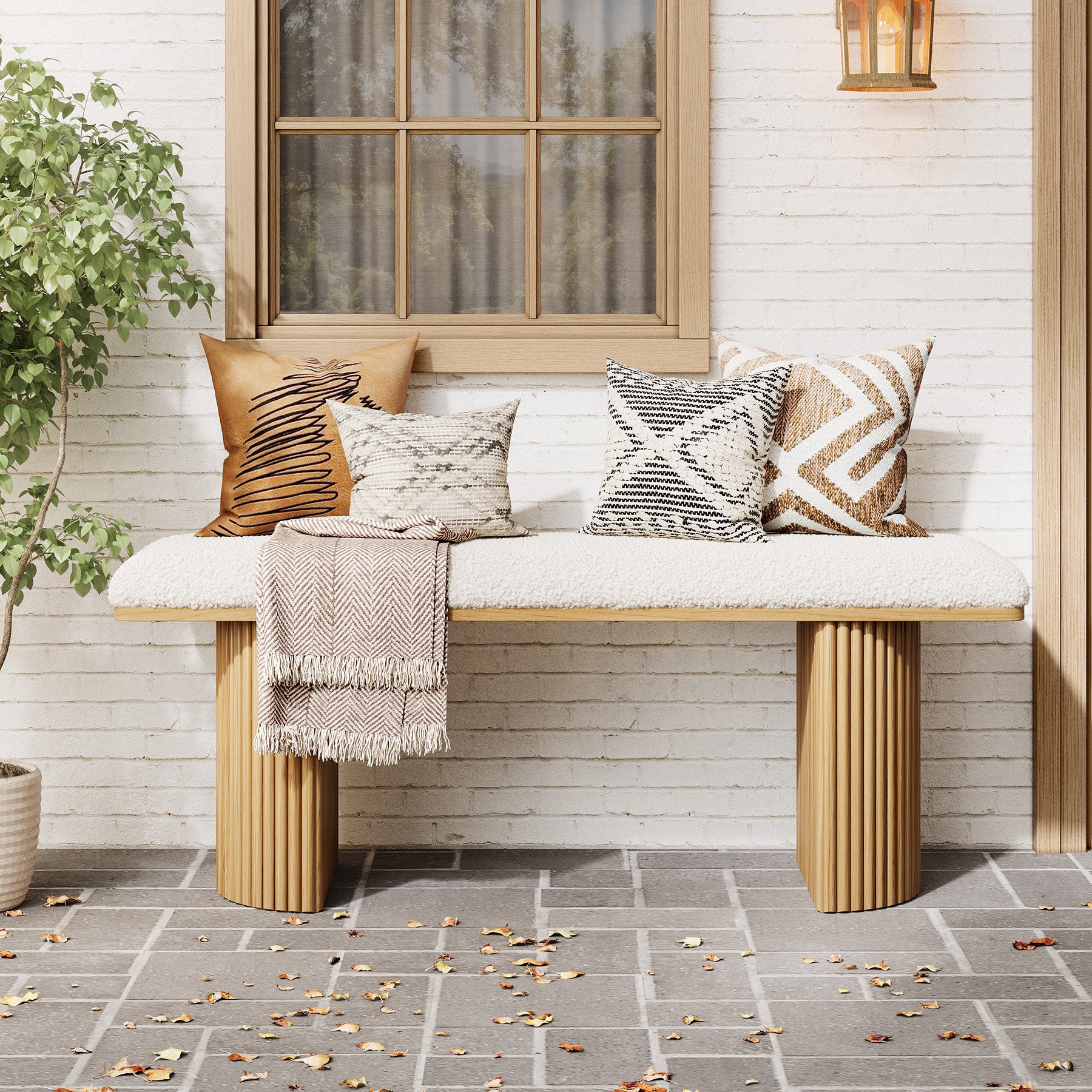 47" Entryway Bench, Wood Upholstered Shoe Bench End of Bed Bench