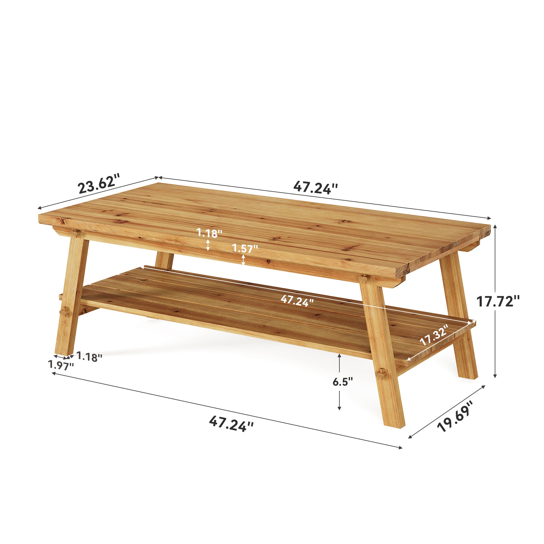 47" Farmhouse Coffee Table, 2-Tier Wood Center Table Tea Table for Living Room