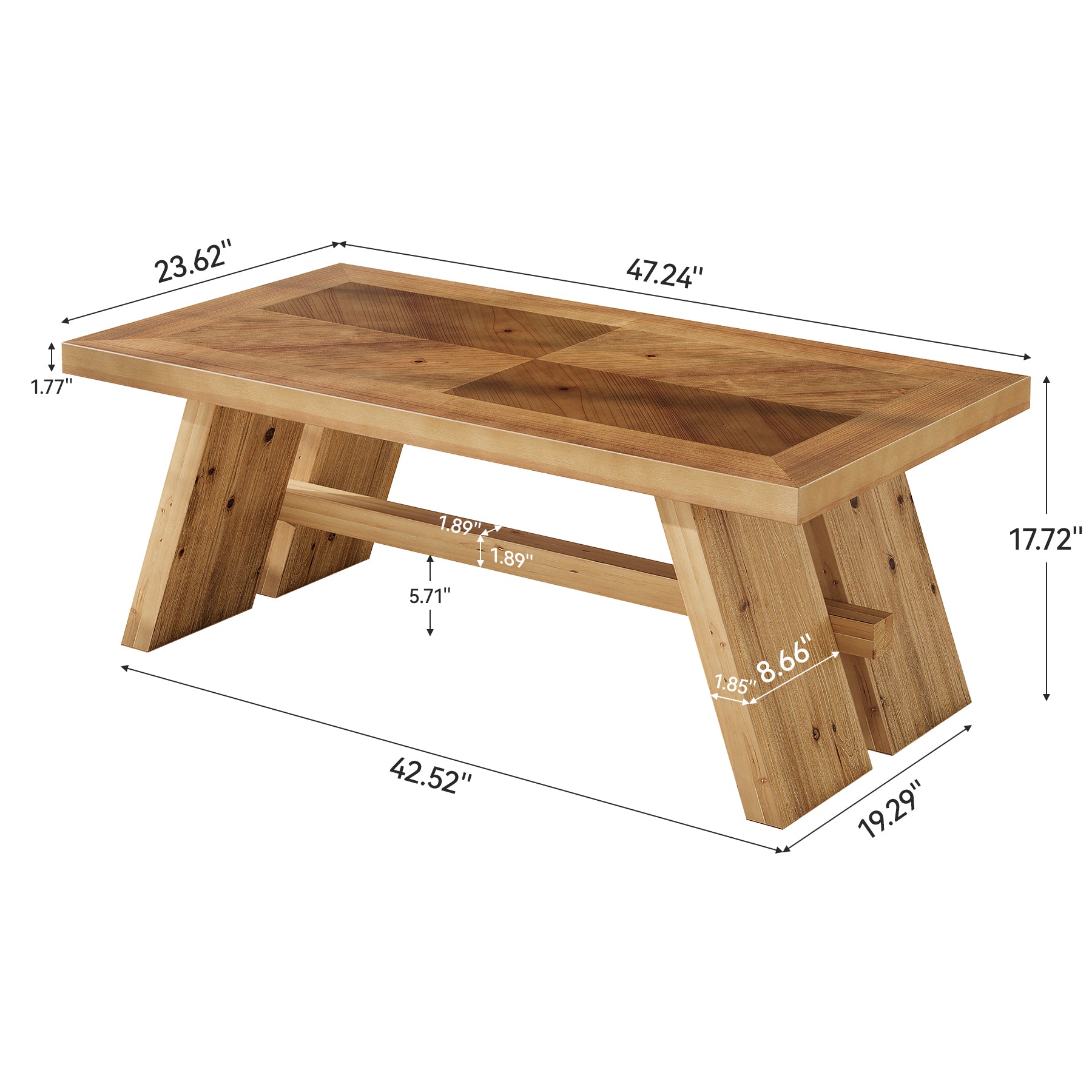 47" Farmhouse Coffee Table, Wood Rectangle Center Table with Geometric Grain Pattern