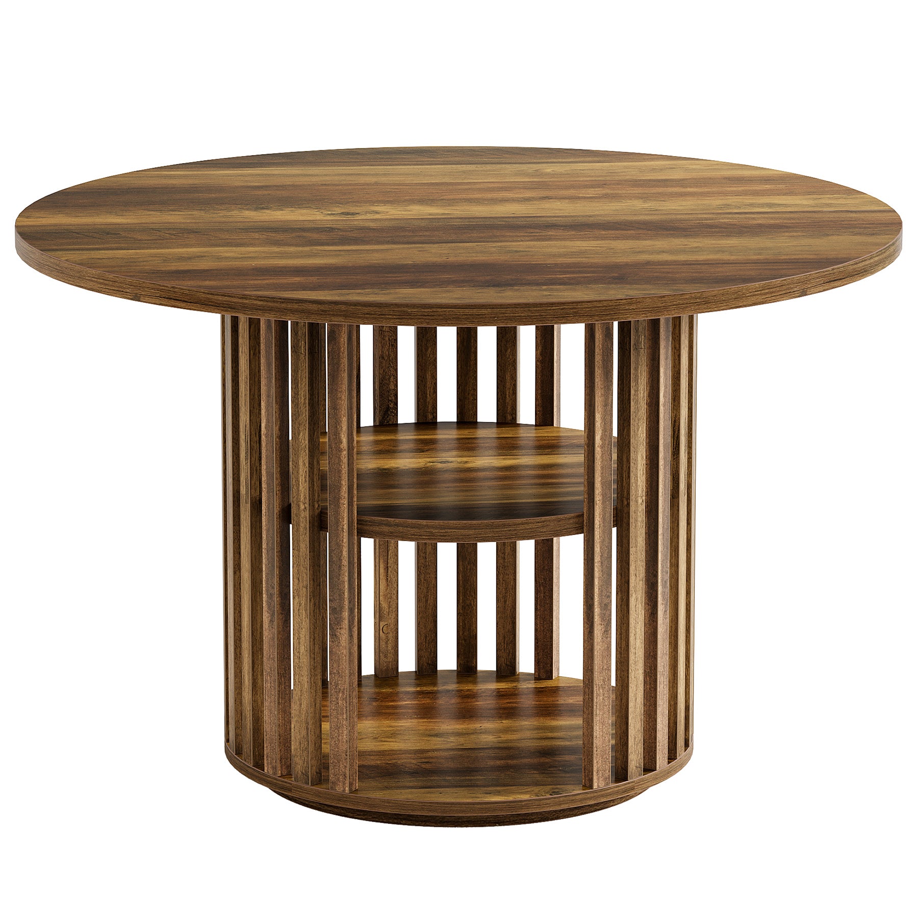 47" Farmhouse Dining Table, Round Kitchen Table with 2-Tier Storage Shelf