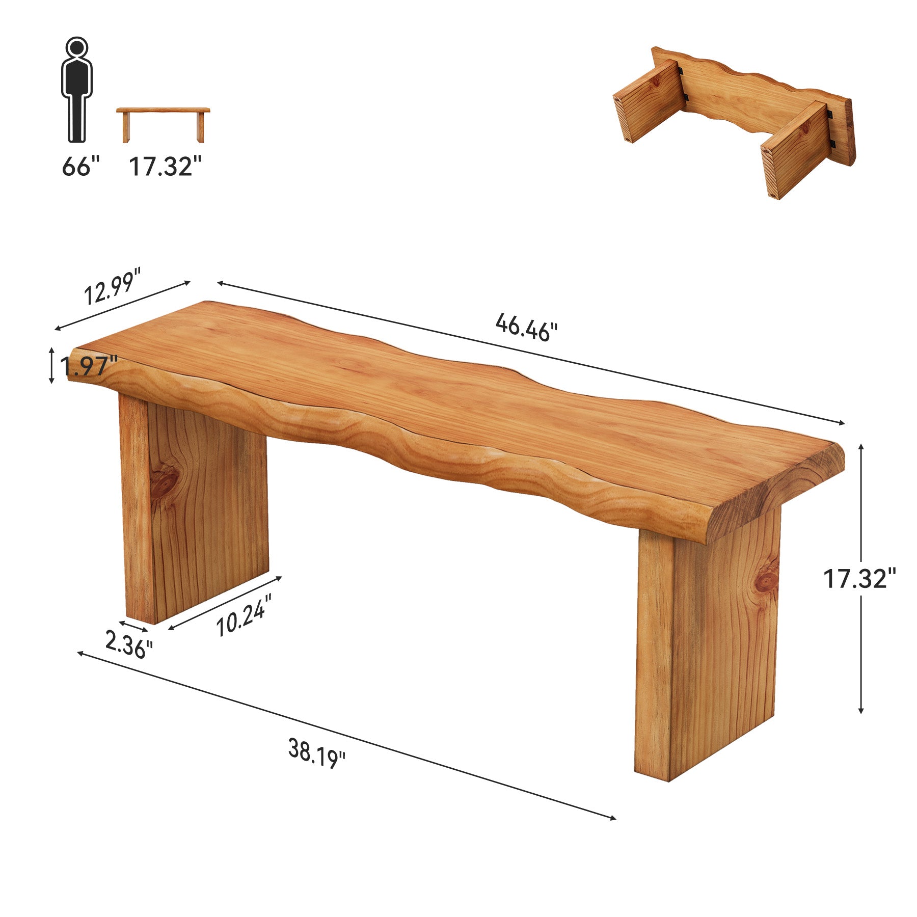 47" Farmhouse Entryway Bench, Solid Wood Dining Bench Shoe Bench