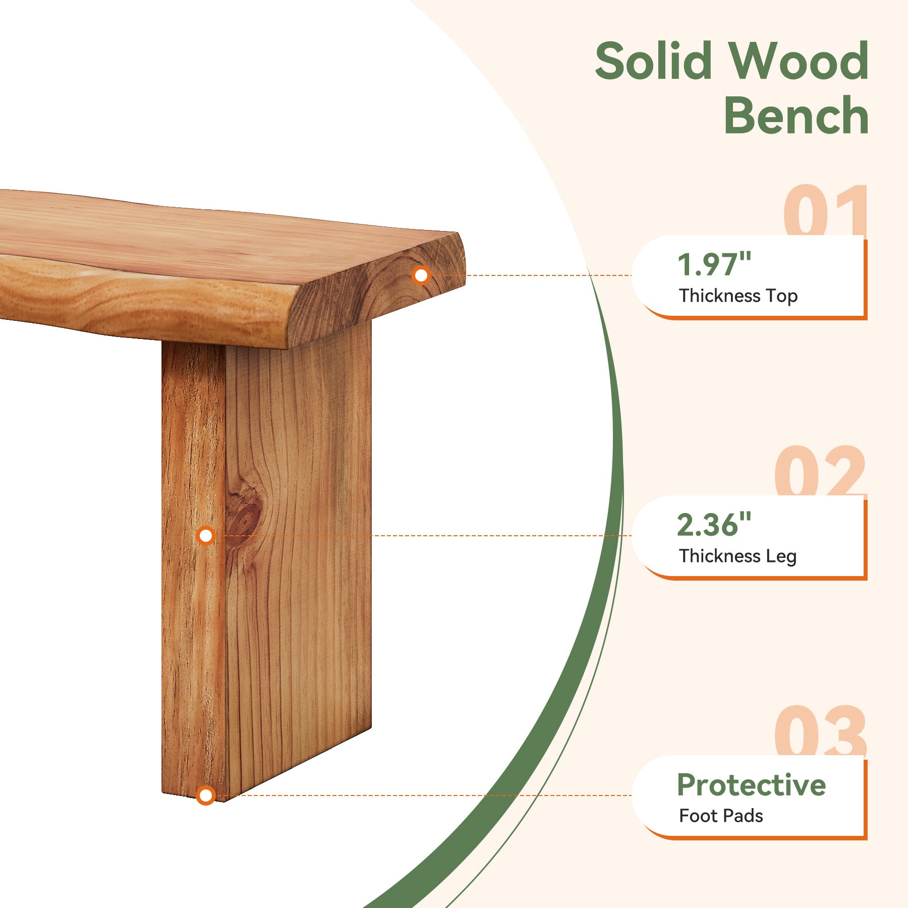 47" Farmhouse Entryway Bench, Solid Wood Dining Bench Shoe Bench