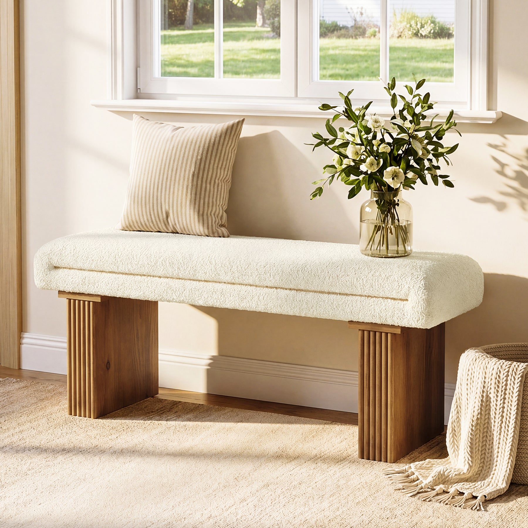 47" Modern Entryway Bench, Footrest Ottoman Window Bench with Seating for Entryway