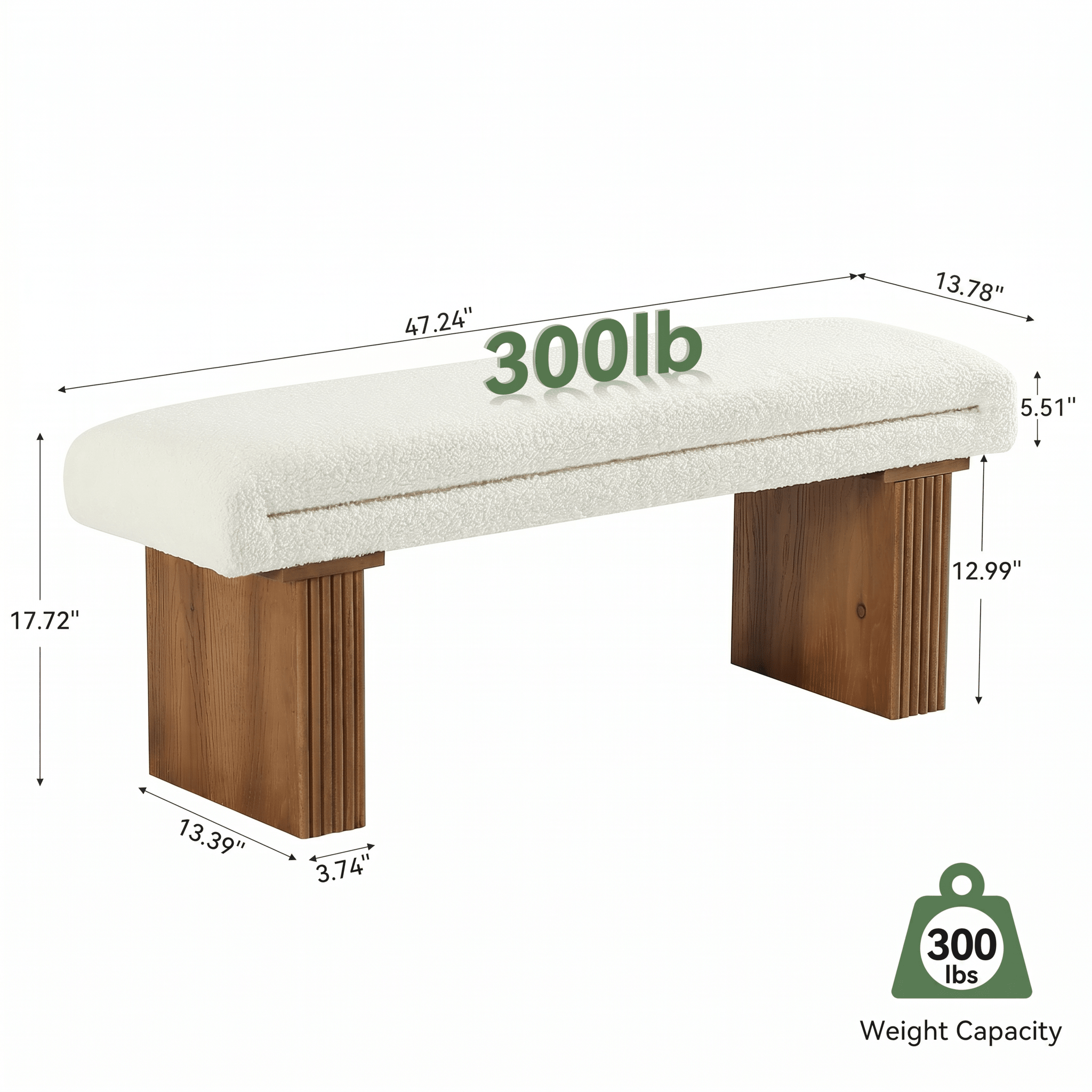 47" Modern Entryway Bench, Footrest Ottoman Window Bench with Seating for Entryway