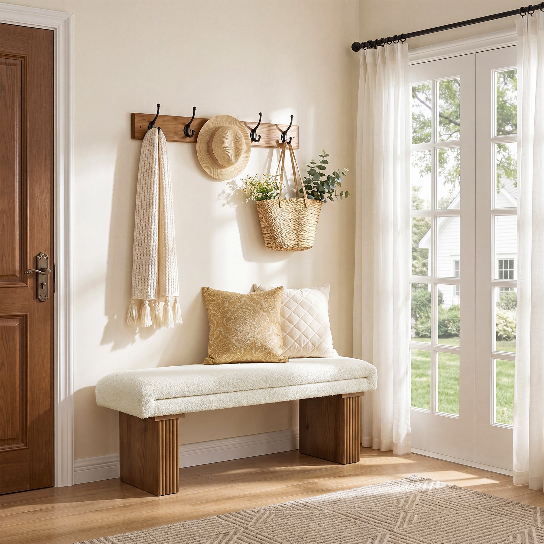 47" Modern Entryway Bench, Footrest Ottoman Window Bench with Seating for Entryway