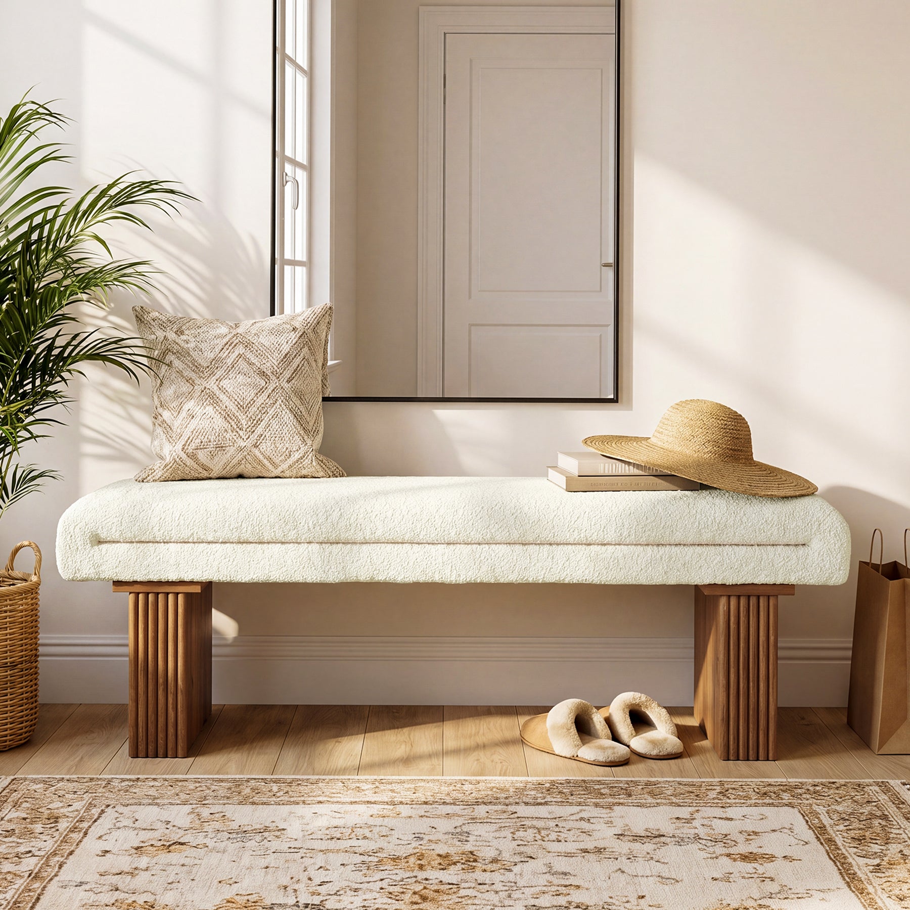 47" Modern Entryway Bench, Footrest Ottoman Window Bench with Seating for Entryway