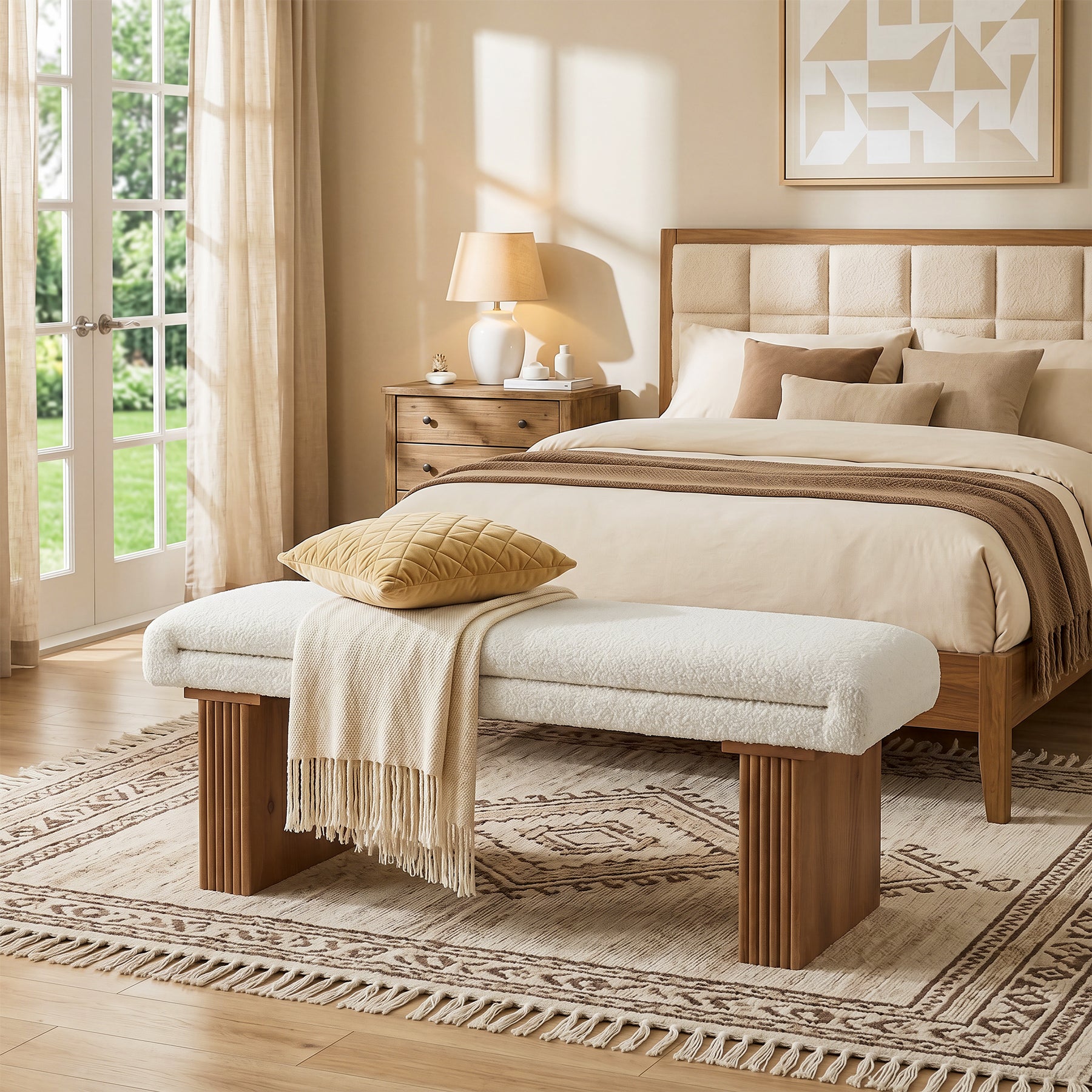 47" Modern Entryway Bench, Footrest Ottoman Window Bench with Seating for Entryway