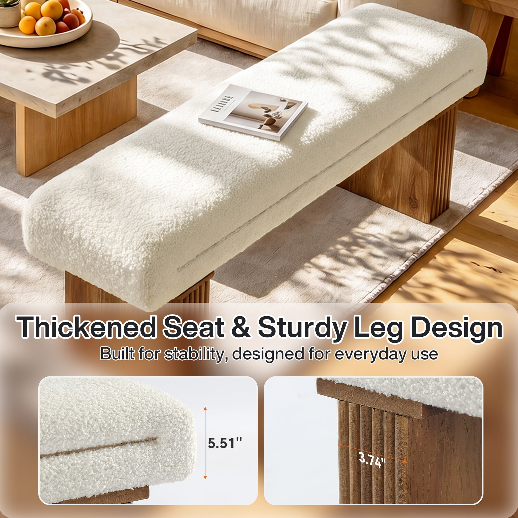 47" Modern Entryway Bench, Footrest Ottoman Window Bench with Seating for Entryway
