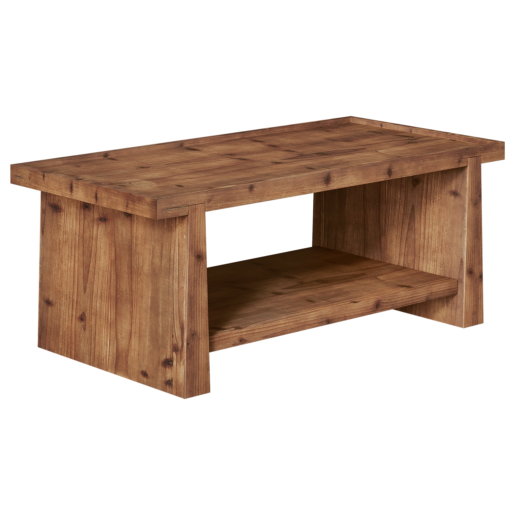 47" Wood Coffee Table, Farmhouse Center Table with 2-Tier Open Storage