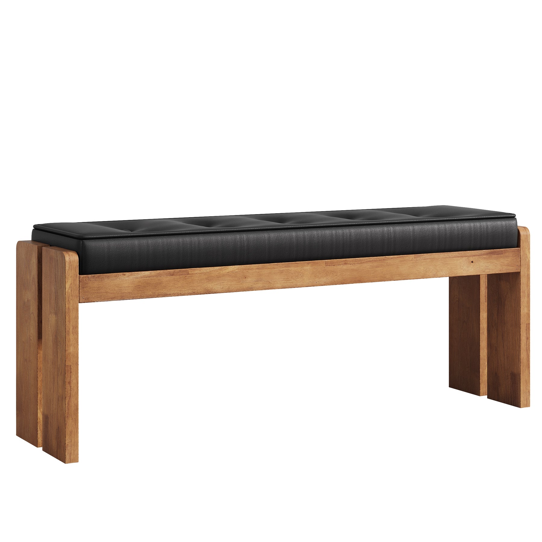 47" Wood Entryway Bench, Modern End of Bed Bench with Button-Tufted Leather Pad