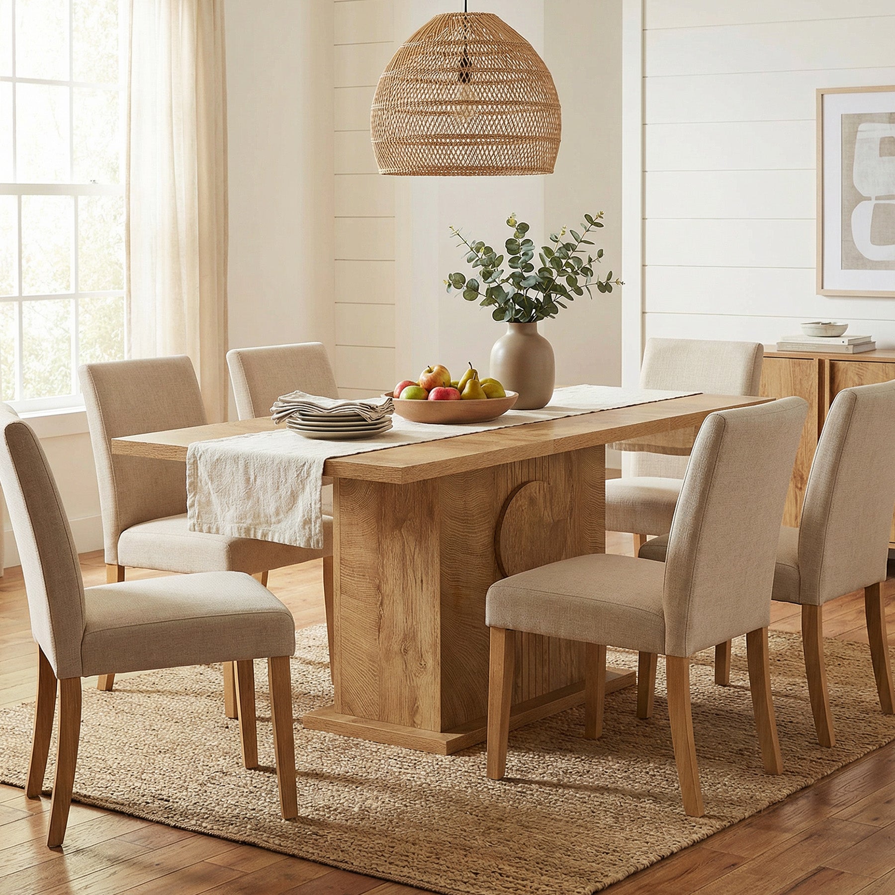 55" Rectangular Dining Table for 4–6 People, Farmhouse Wood Kitchen Table