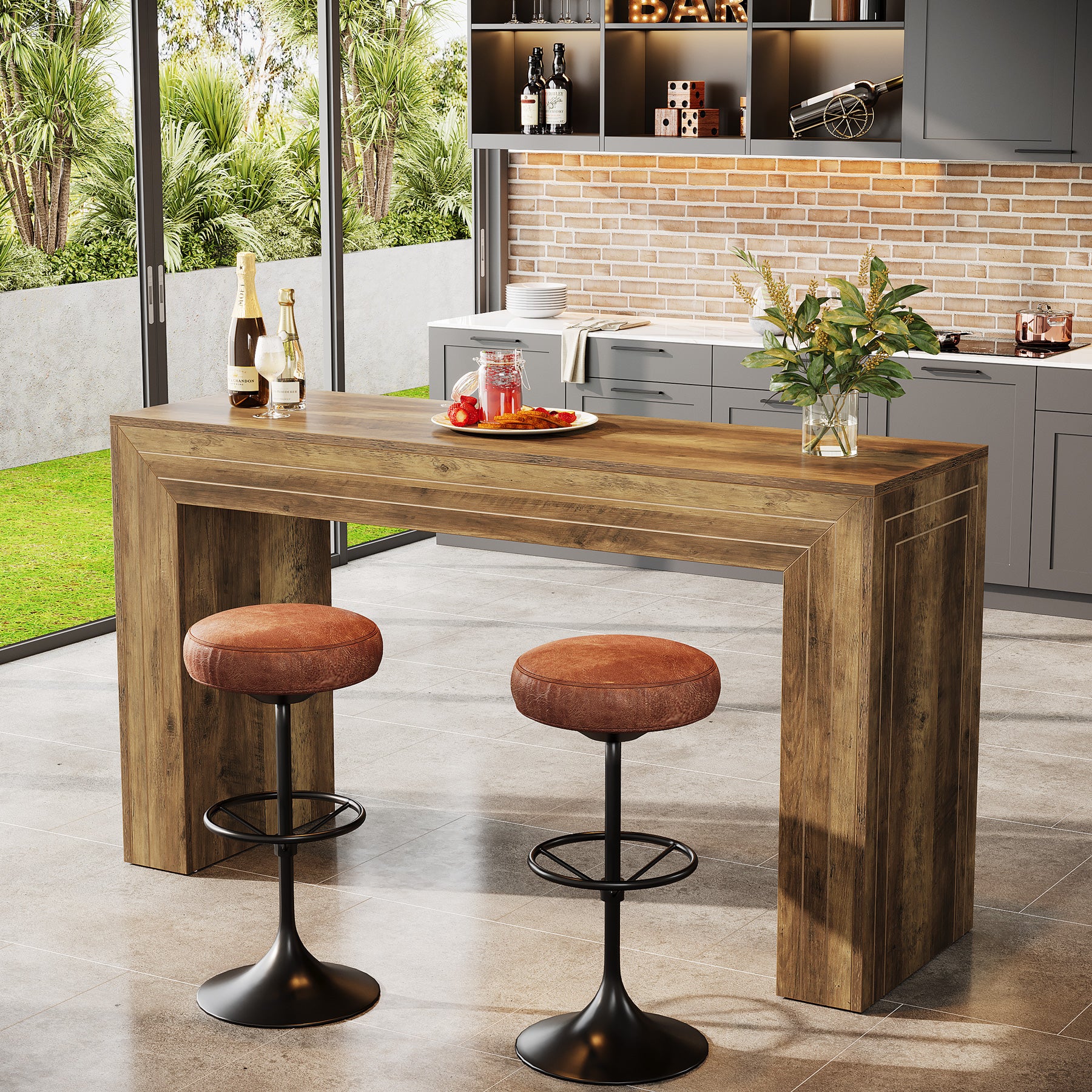 63" Bar Table, Home Counter Height Pub Table with Sturdy Rectangular Base