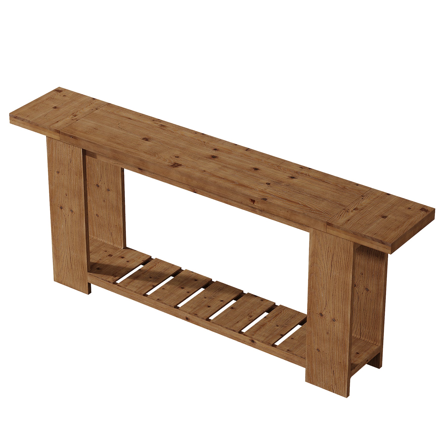79" Solid Wood Console Table, Farmhouse Sofa Entryway Table with 2-Tier Storage