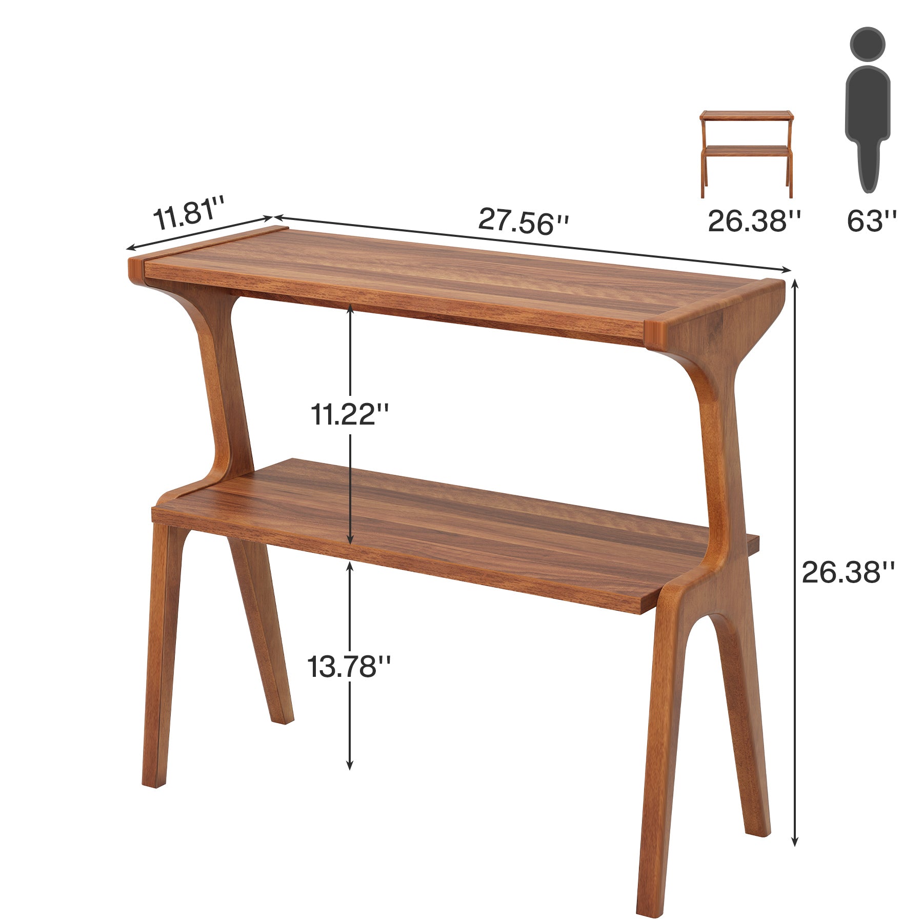 Solid Wood End Table, 2 - Tier Sofa Side Table with Storage Shelf Tribesigns