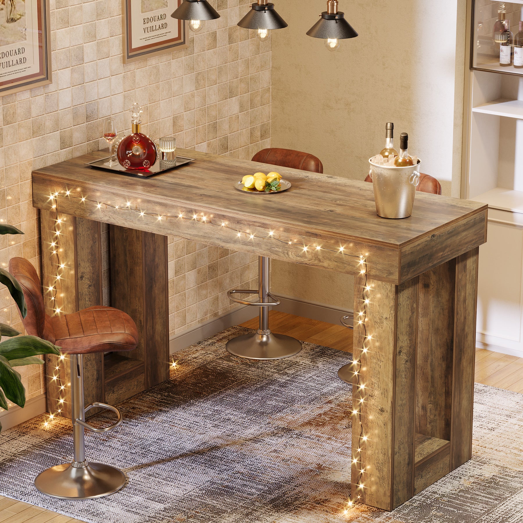 63" Bar Table, Counter Height Pub Table with Sturdy Rectangular Base