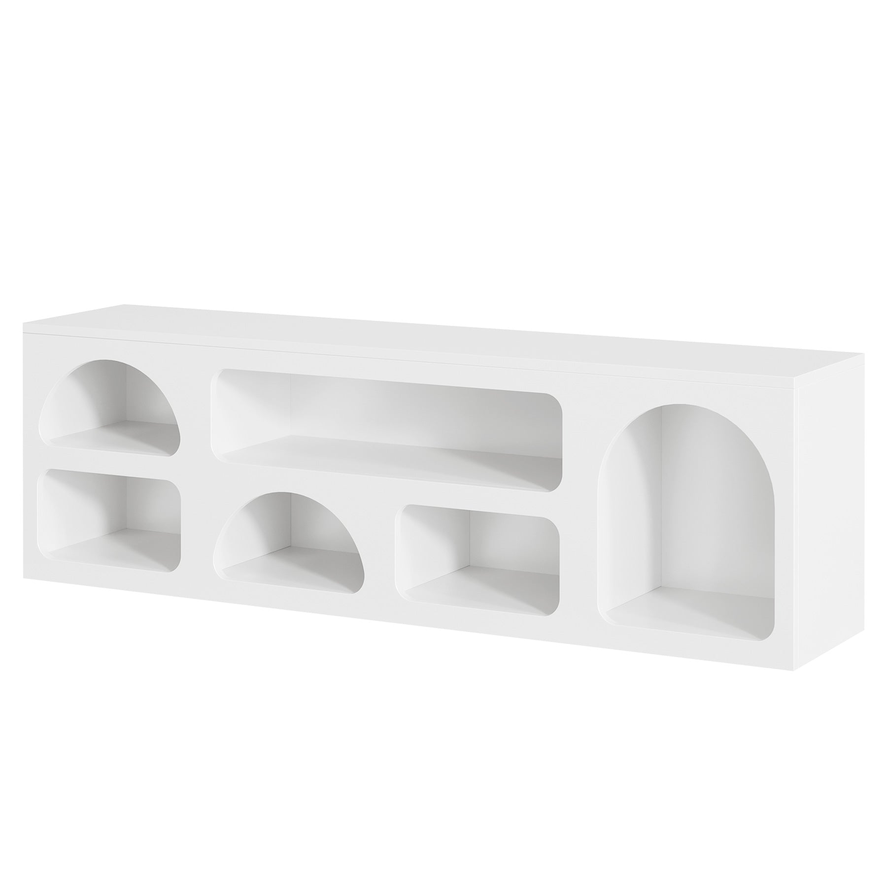 63" TV Stand for 60 to 70 Inch TVs, Modern White Media Console with 6 Open Shelves