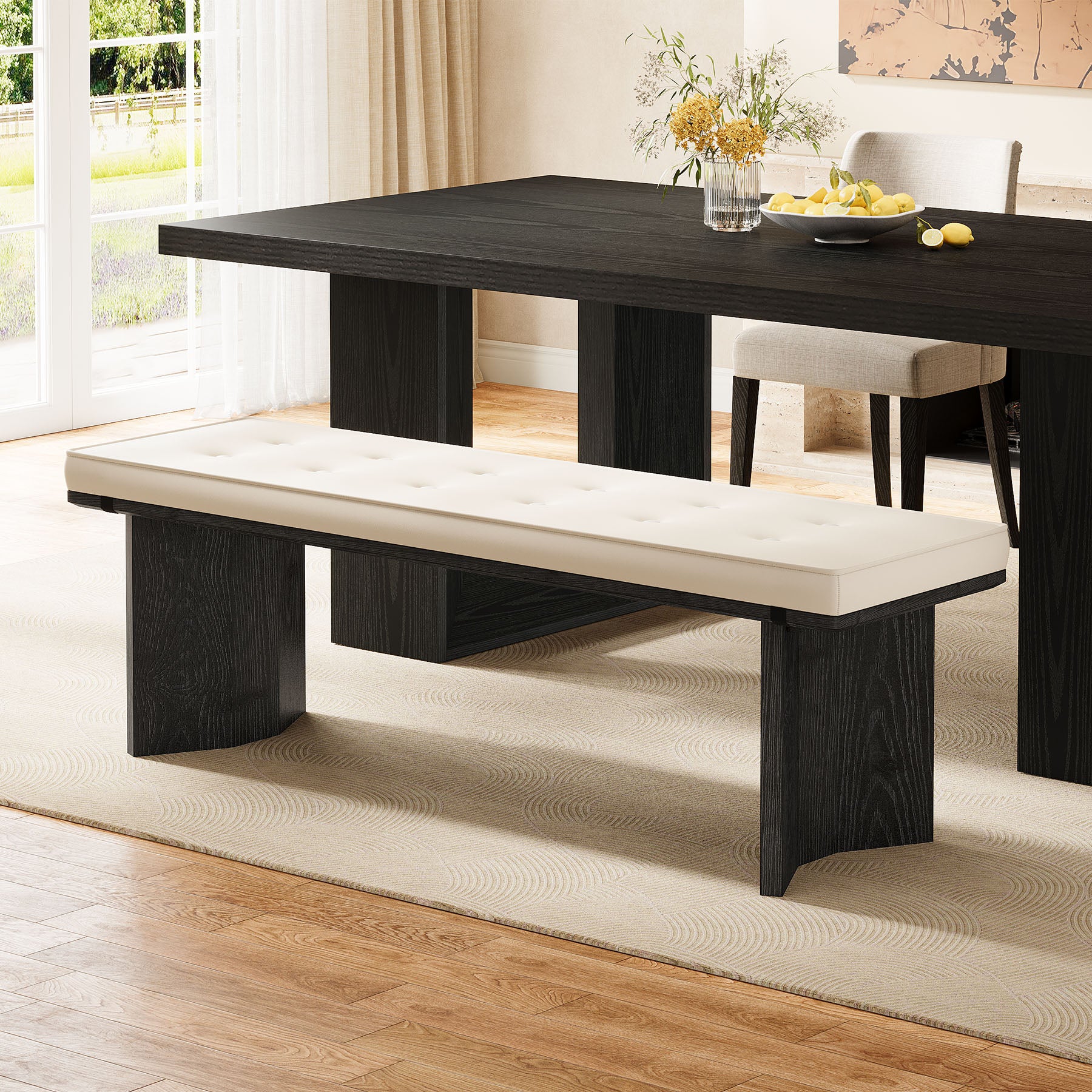 55" Solid Wood Dining Bench with Removable Cushion For Dining Room