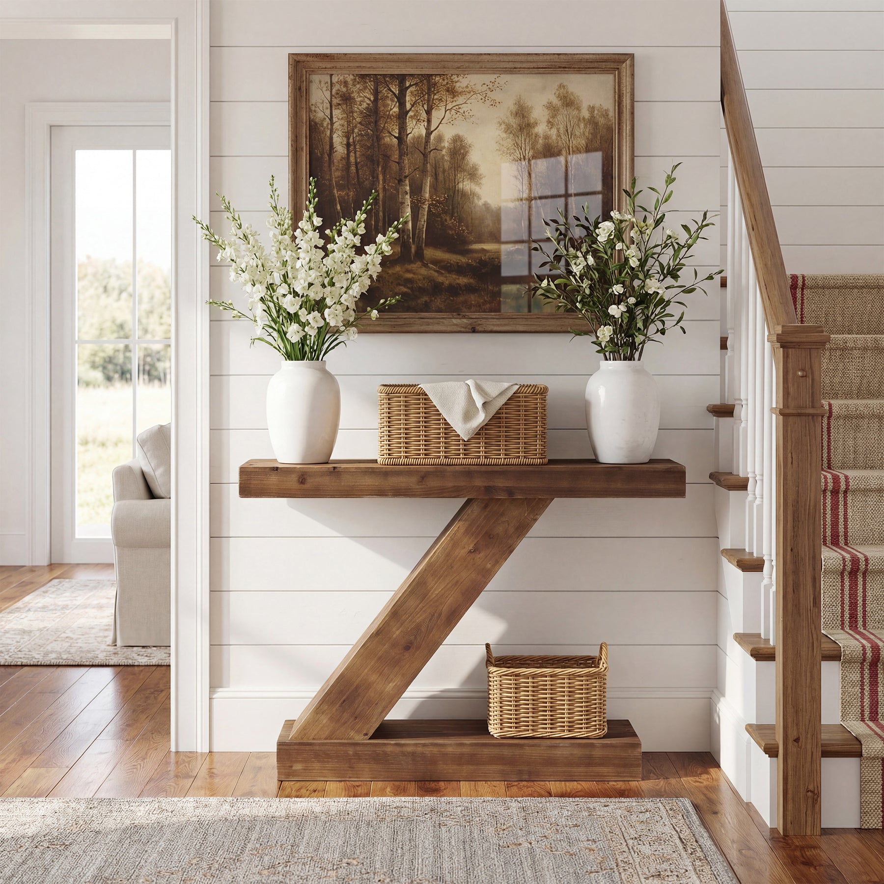 41.3” Solid Wood Z-Shape Console Table, Modern Narrow Entryway Sofa Table for Living Room or Hallway