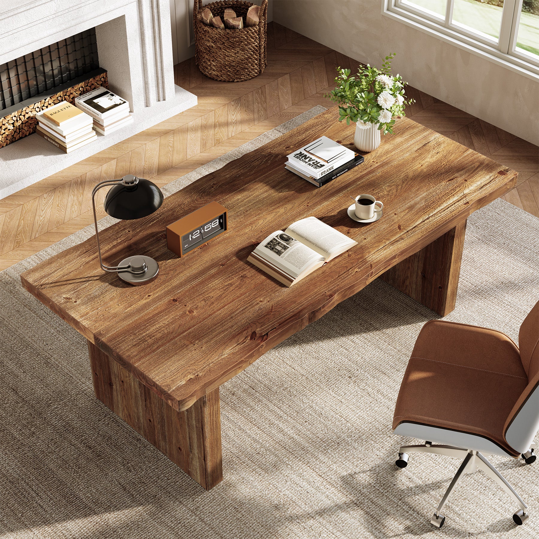 63" Solid Wood Executive Desk, Farmhouse Office Desk, Large Computer Table for Home Office