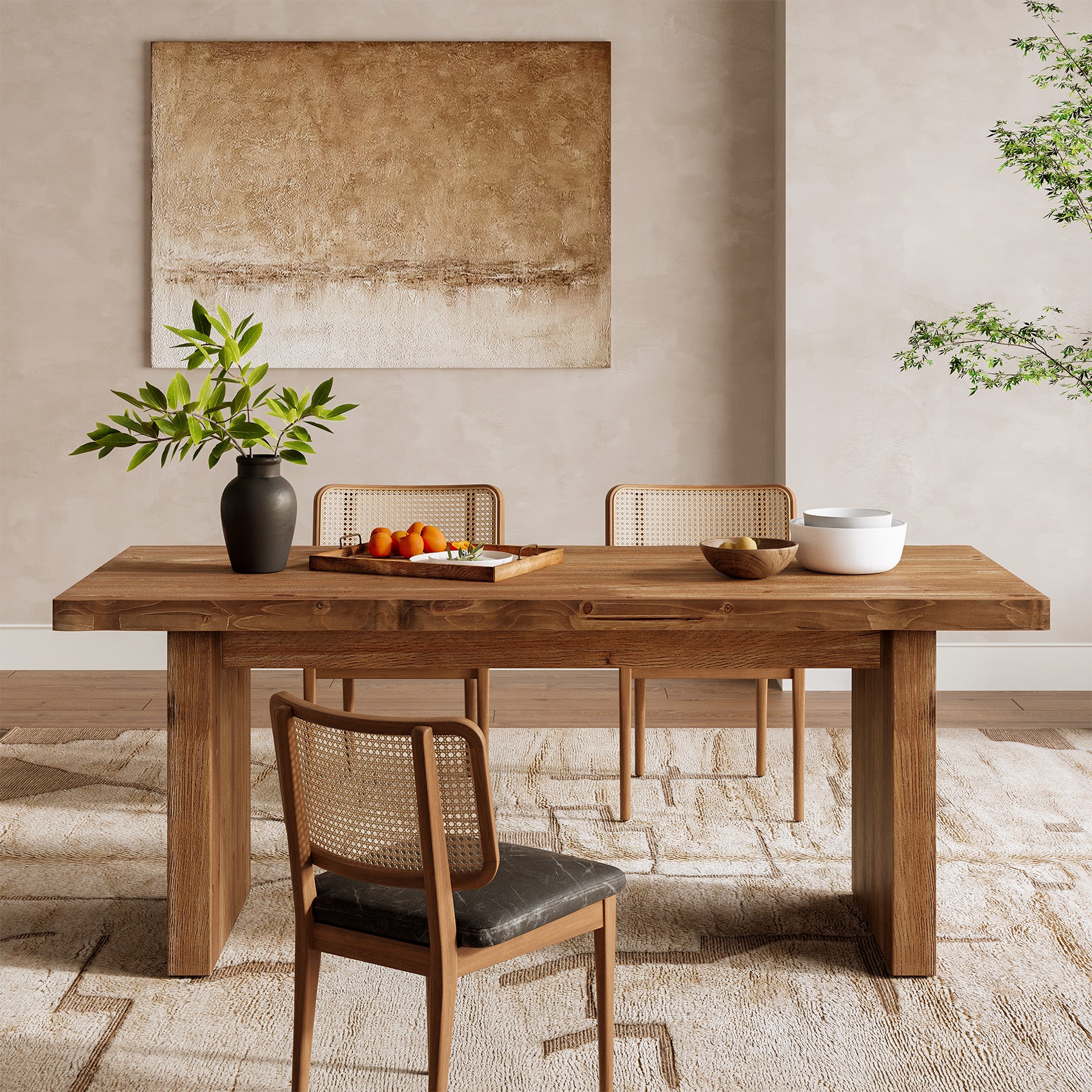 63" Solid Wood Dining Table for 4-6, Farmhouse Rectangular Kitchen Table with Thick Wood Top