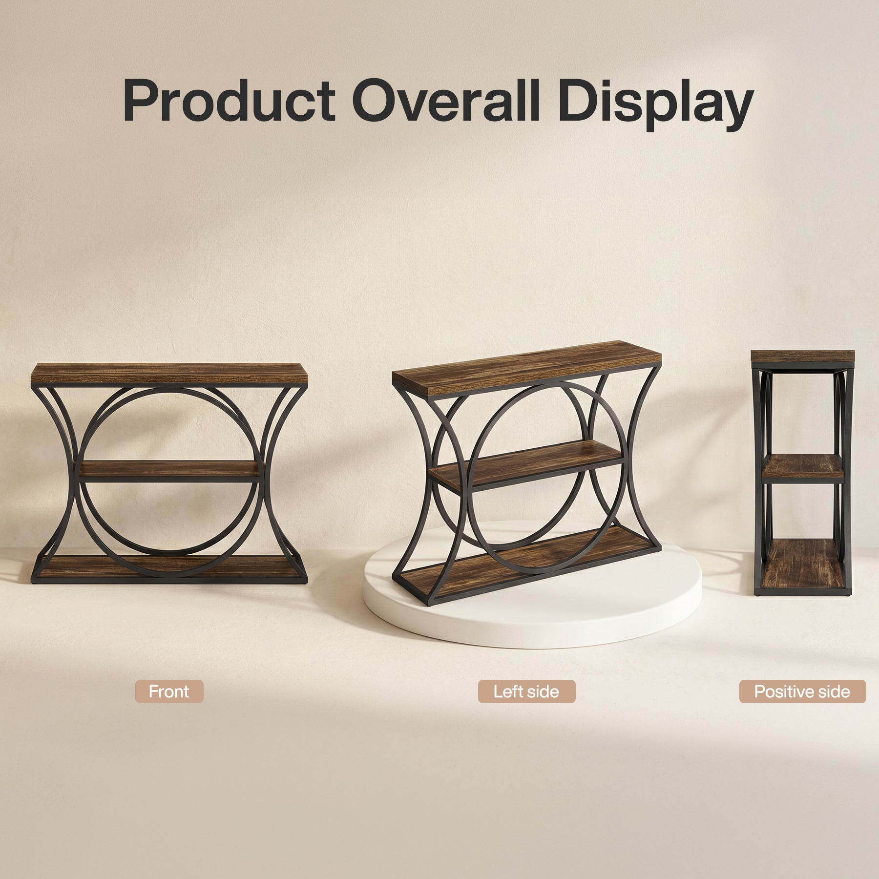 41.3" Industrial Console Table with 3-Tier Storage, Narrow Entryway Sofa Table with Arched Metal Frame