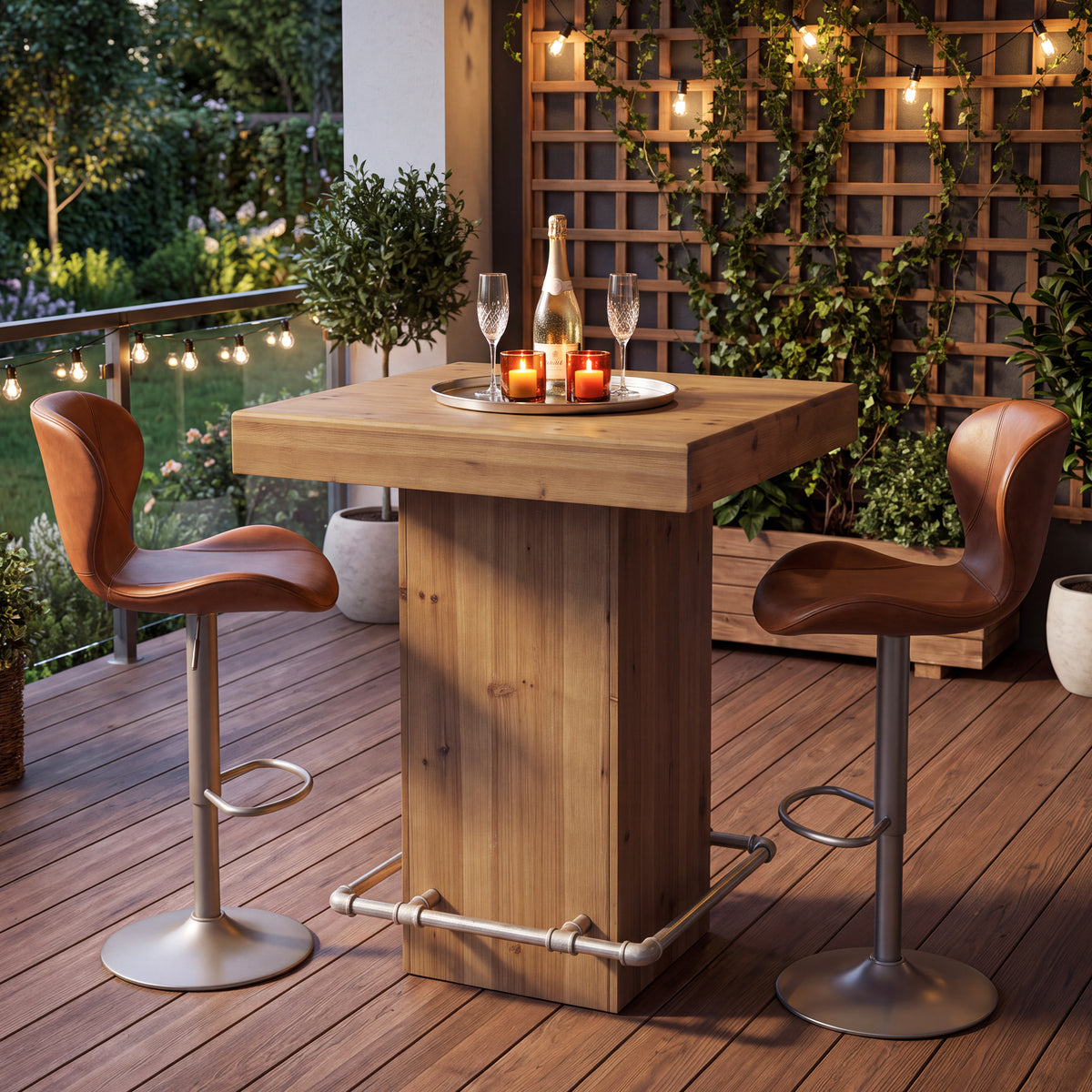 31.5" Square Solid Wood Bar Table, Industrial Counter Height Table with Metal Footrest
