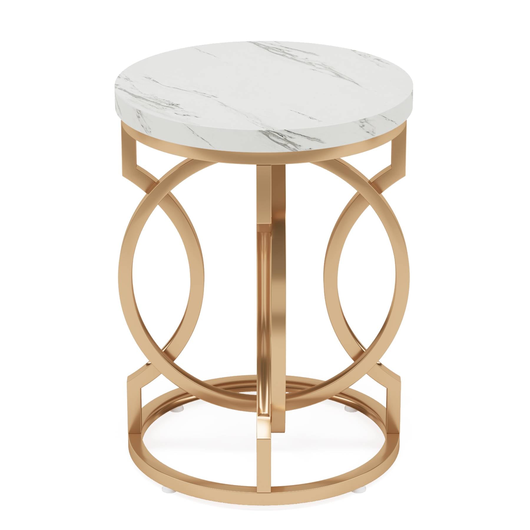 End Table, Round Side Table with Faux Marble Top, Modern Bedside Table Tribesigns