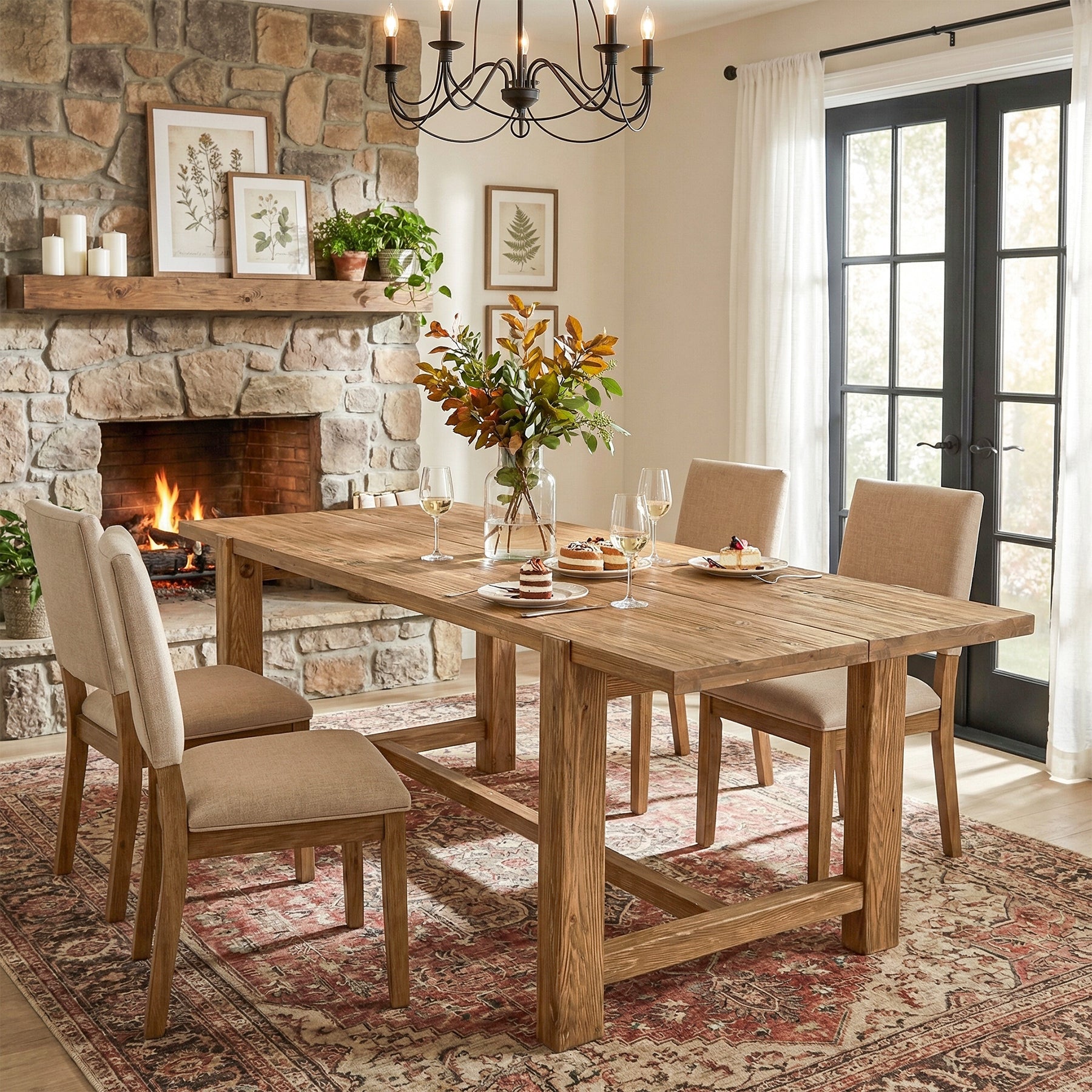 63 Inch Solid Wood Dining Table, Farmhouse Rectangular Table for Kitchen Dining Room 4-6 People