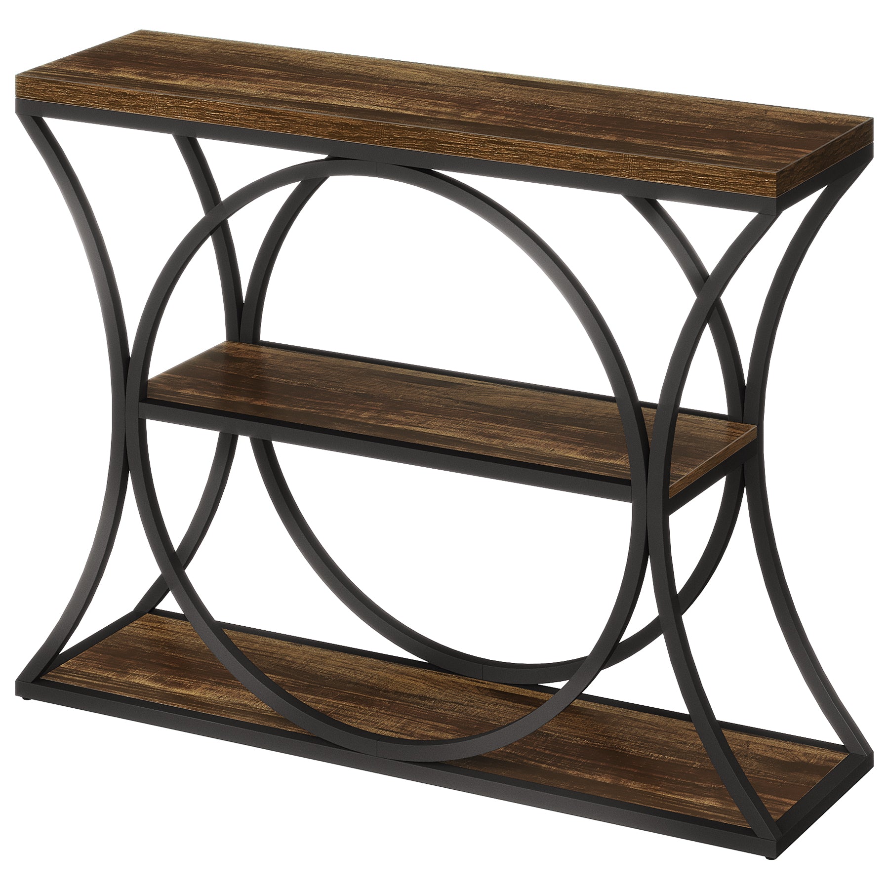 41.3" Industrial Console Table with 3-Tier Storage, Narrow Entryway Sofa Table with Arched Metal Frame