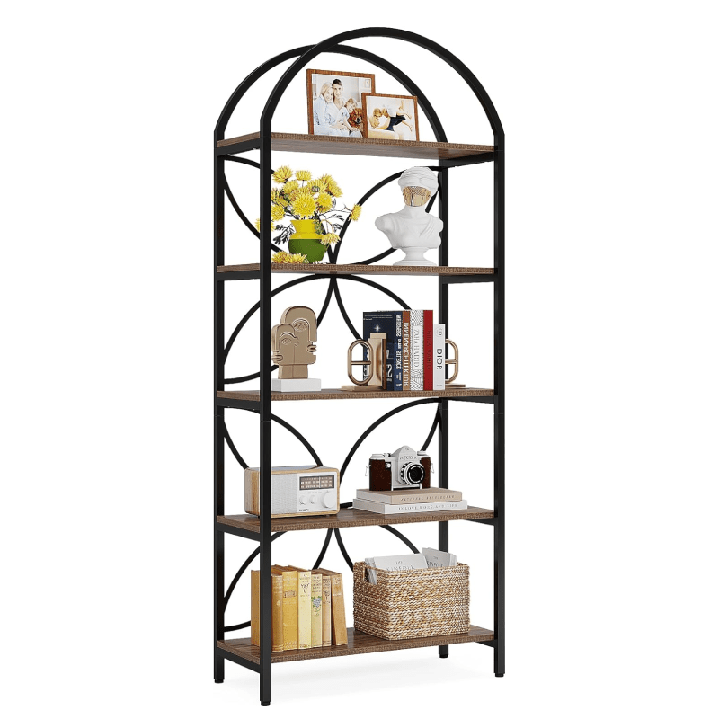 5 - Tier Bookshelf, 75" Tall Arched Bookcase Display Rack Tribesigns