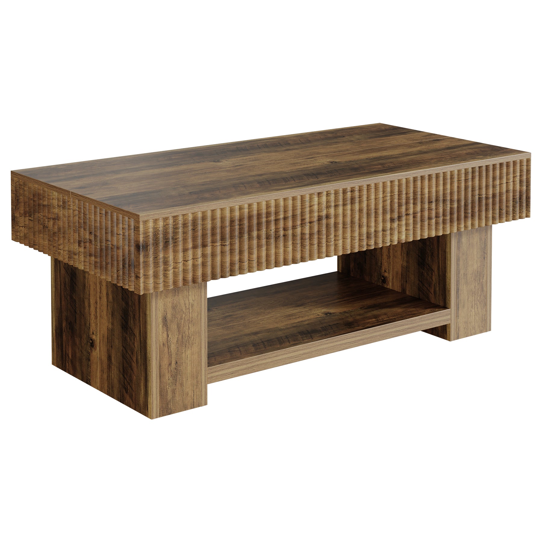 Farmhouse Coffee Table with Storage, 47" Center Table with Fluted Panel