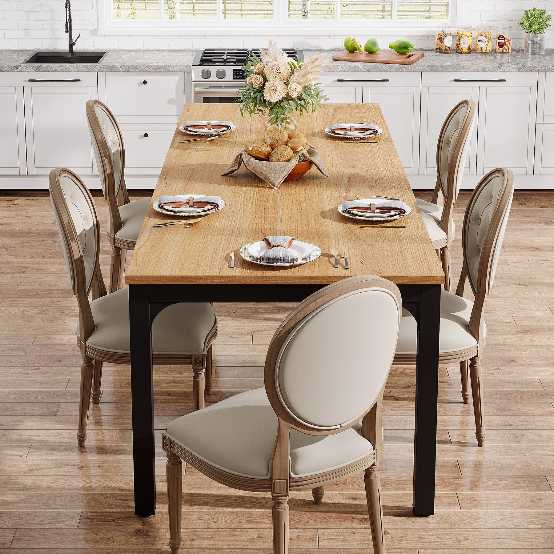 78.7" Rectangular Dining Table for 6–8 People, Long Kitchen Table