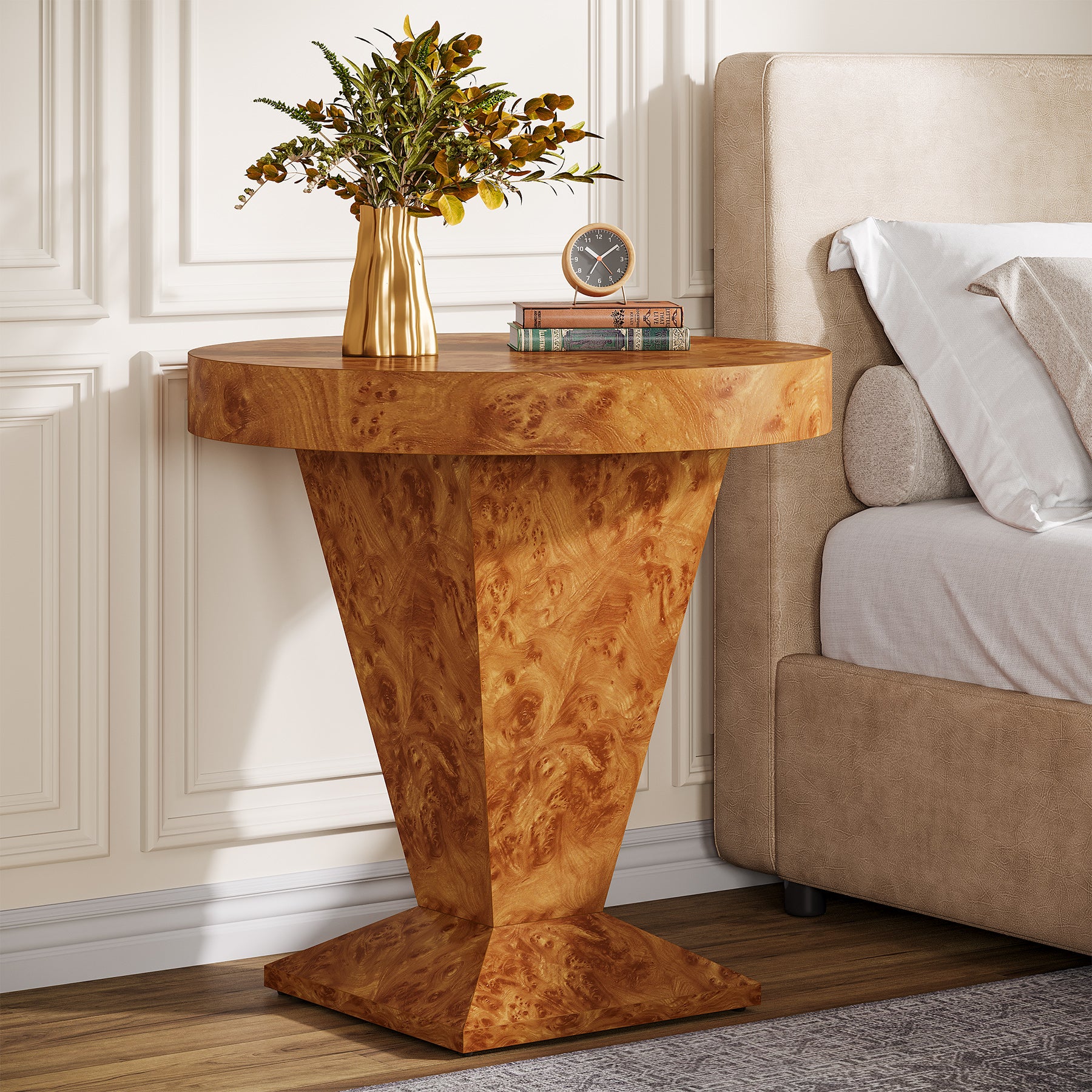 Round End Table, 23.62" Pedestal Accent Side Table for Living Room, Bedroom