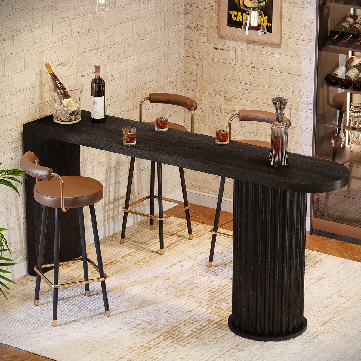 63" Bar Table, Counter Height Pub Table with Fluted Cylindrical Base ...